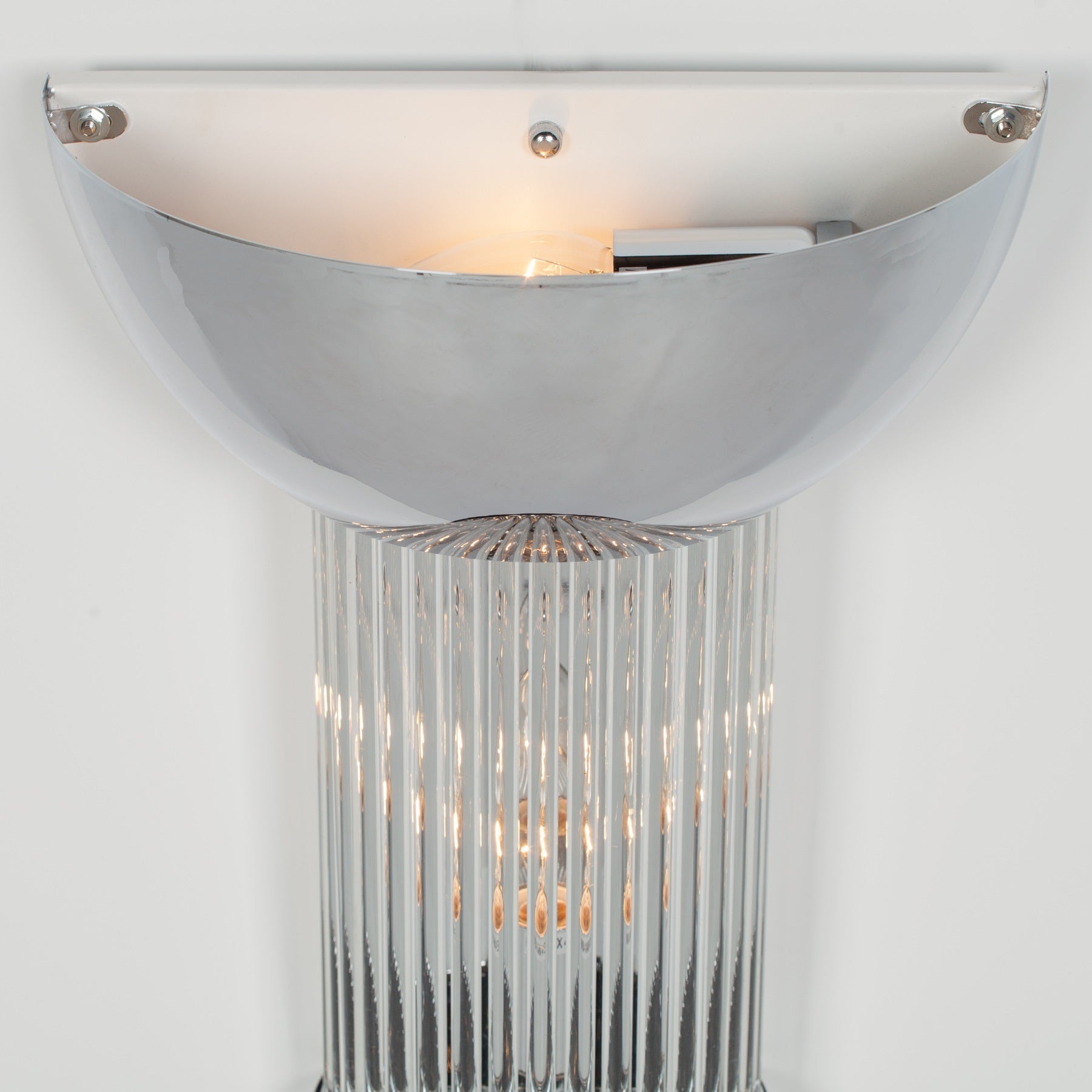 Chrome 42cm Glass Flutes Wall Light with Uplight for Retro Styling