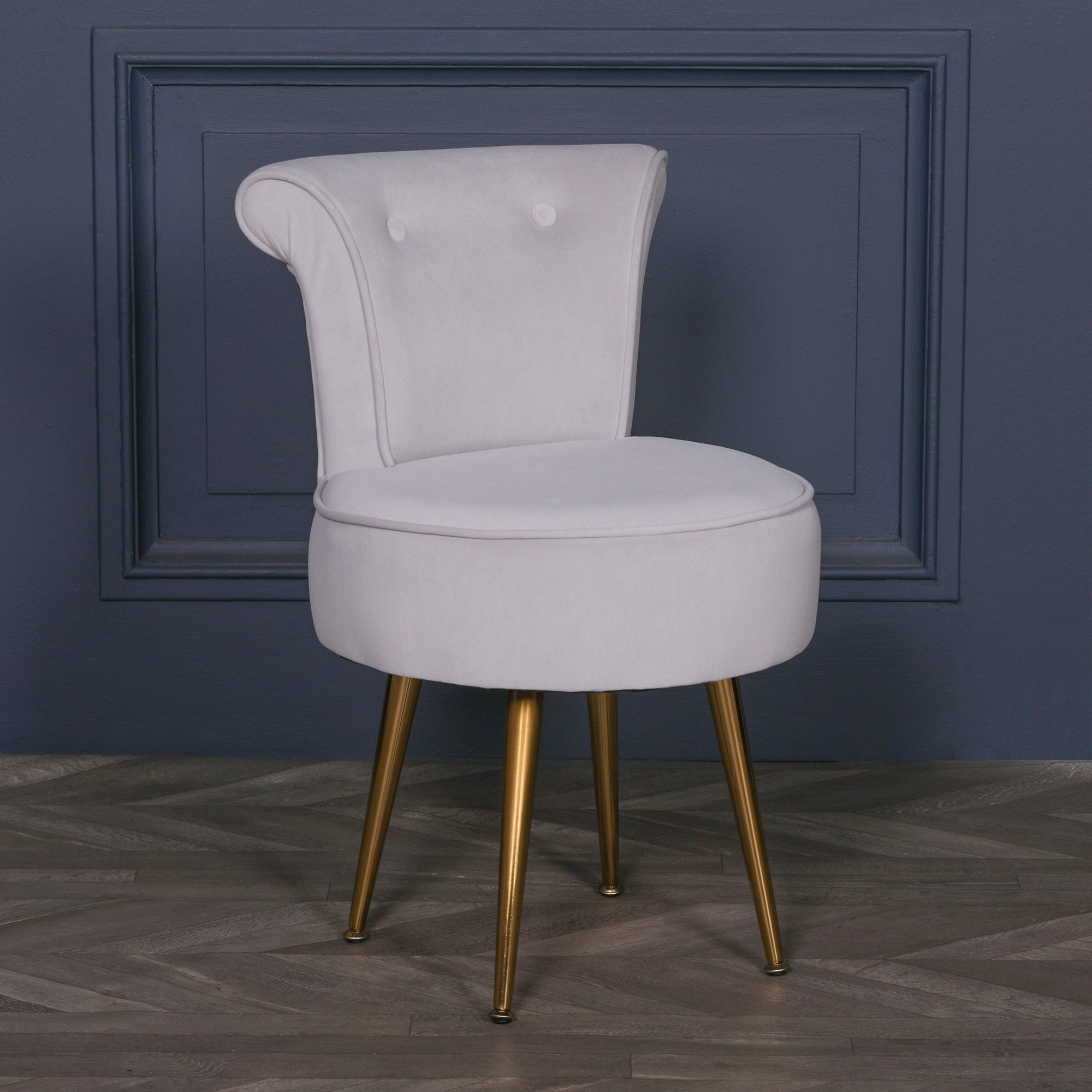 Retro Style Grey Velvet Stool Chair with Gold Plated Legs