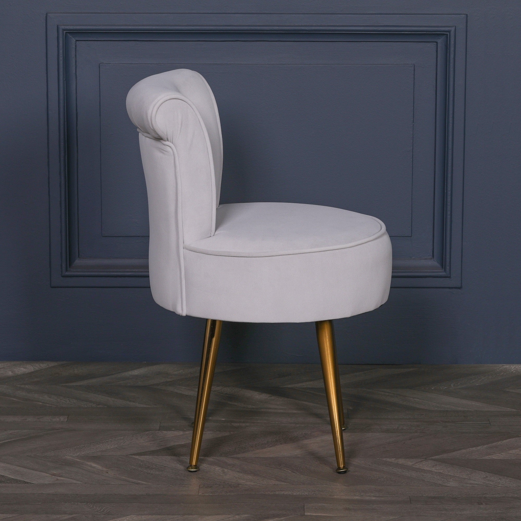 Retro Style Grey Velvet Stool Chair with Gold Plated Legs