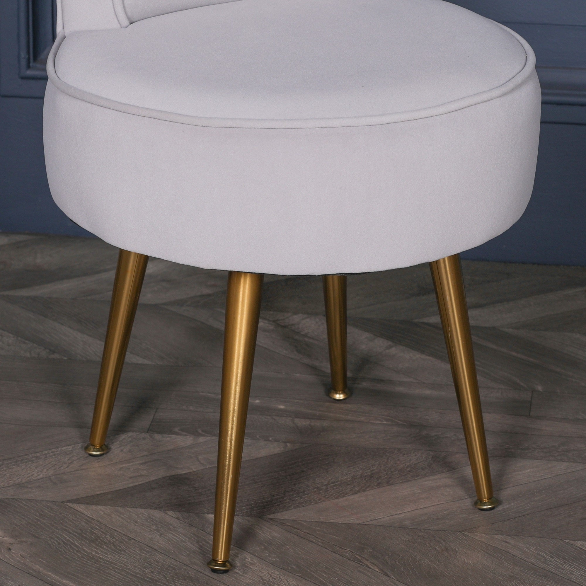 Retro Style Grey Velvet Stool Chair with Gold Plated Legs