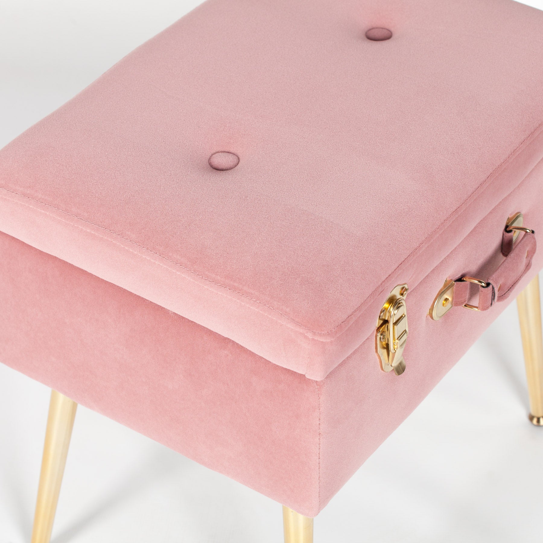 Art Deco Style Pink Velvet Suitcase Stool with Gold Legs
