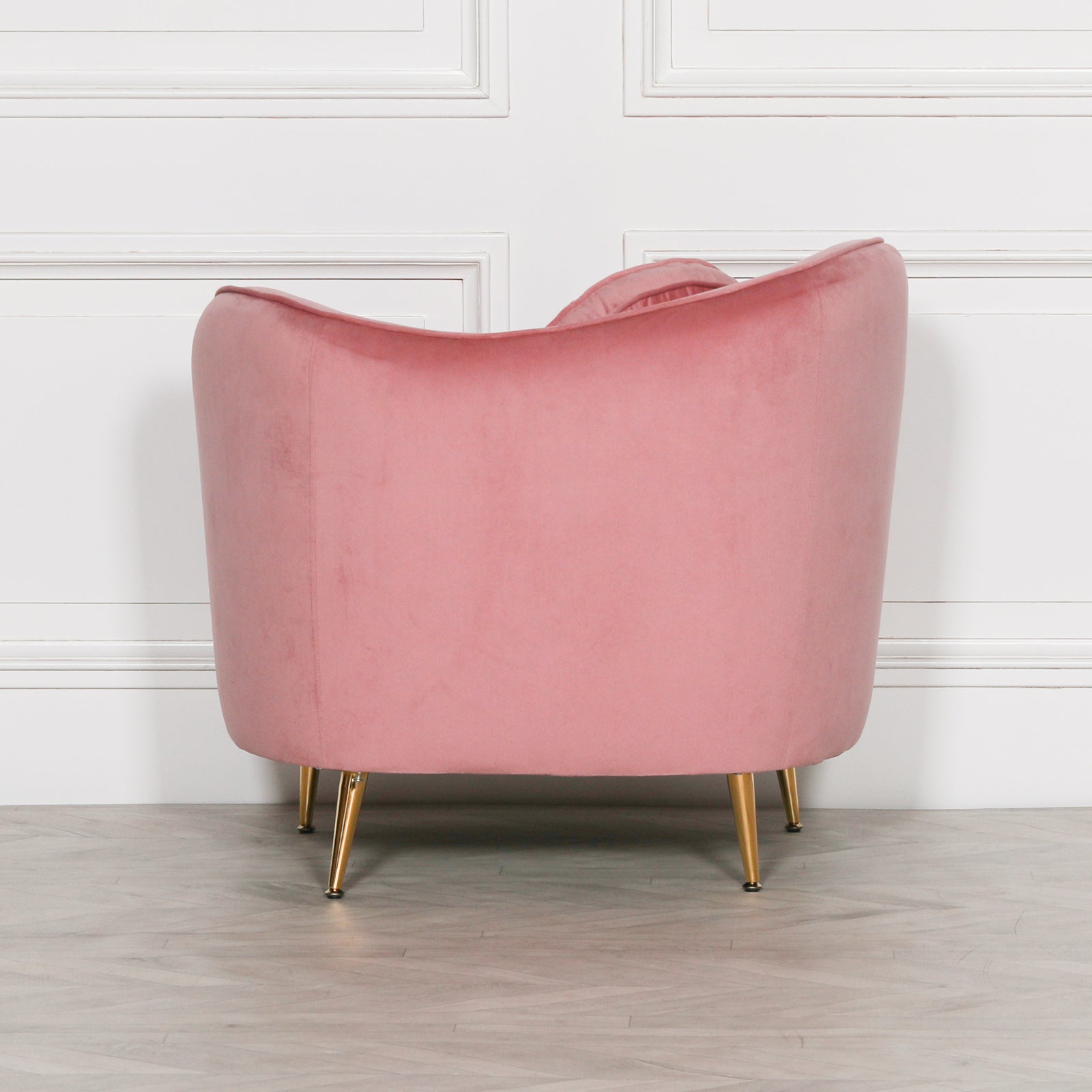 Art Deco Style Pink Velvet Armchair With Cushion And Gold Plated Legs