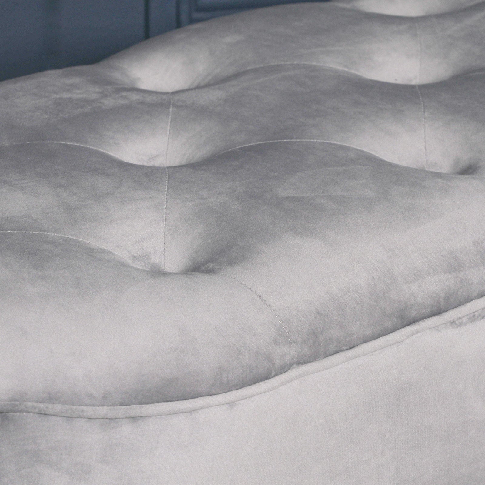 Art Deco Style Grey Velvet Bench with Wooden Legs