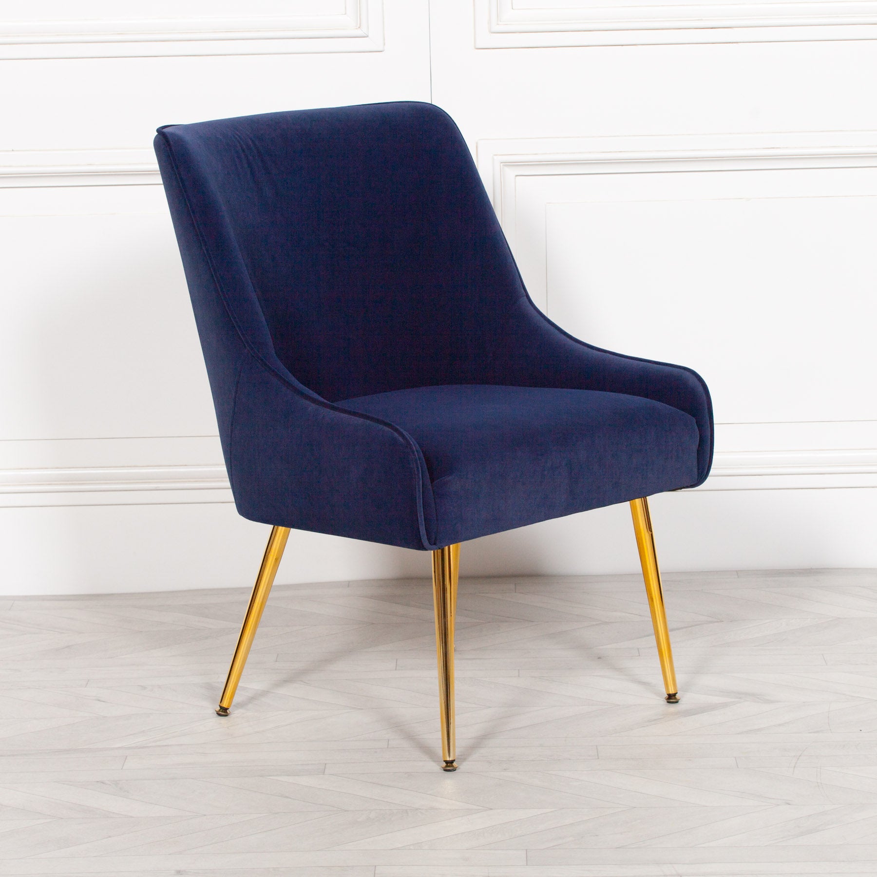 Art Deco Style Blue Velvet Chair for Living Room or Bedroom