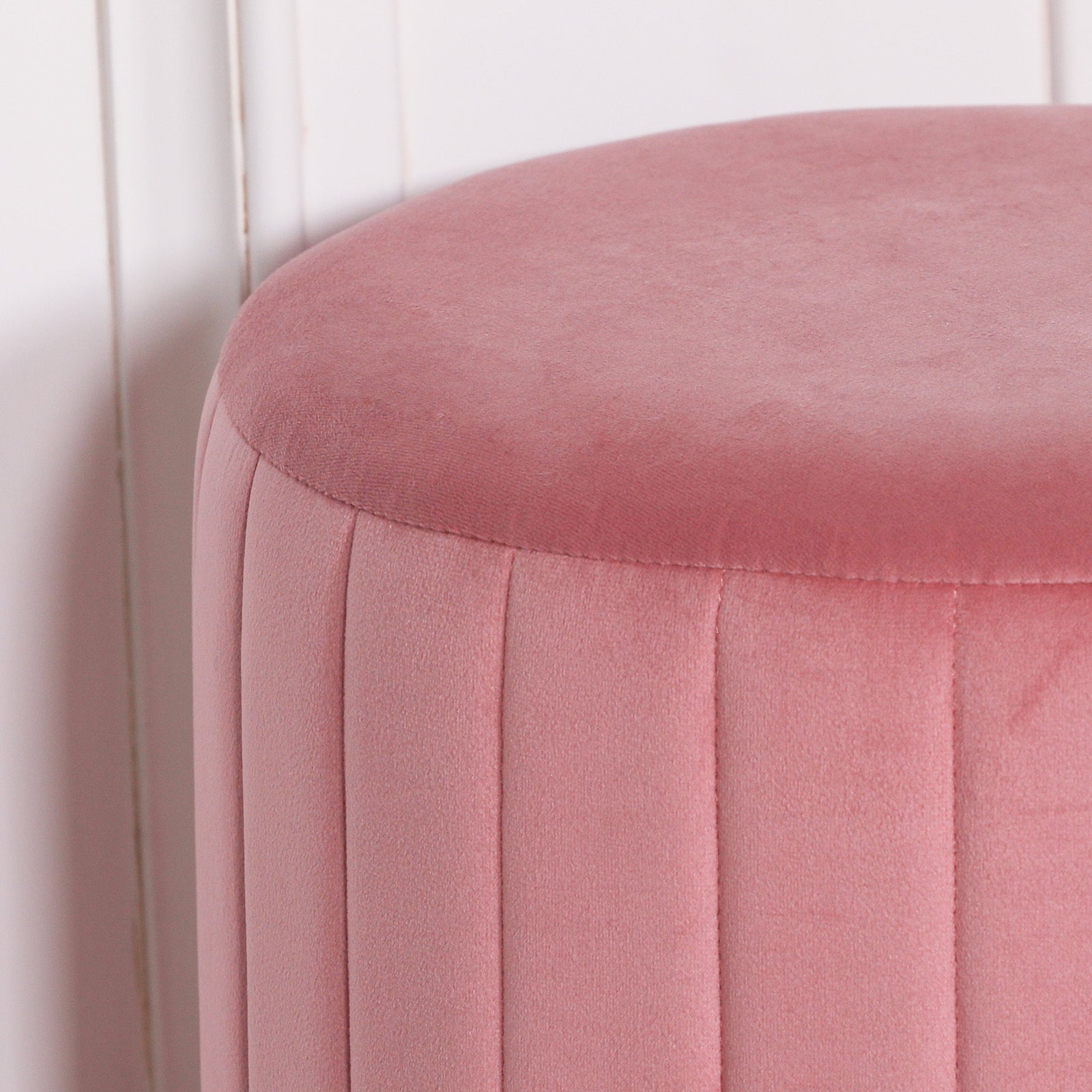 Pink Velvet Round Stool with Gold Trim Edge
