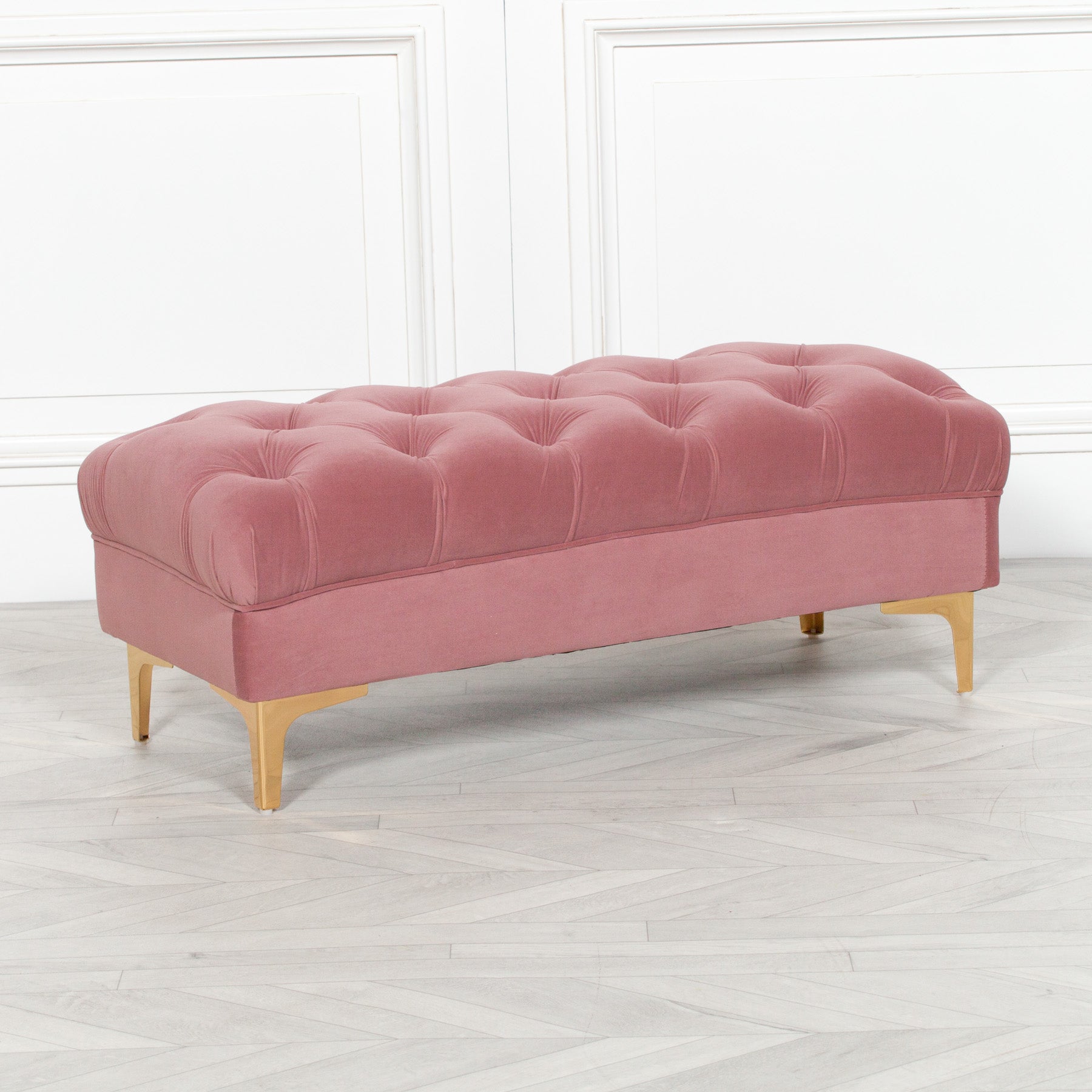 Art Deco Style Pink Velvet Buttoned Ottoman Stool