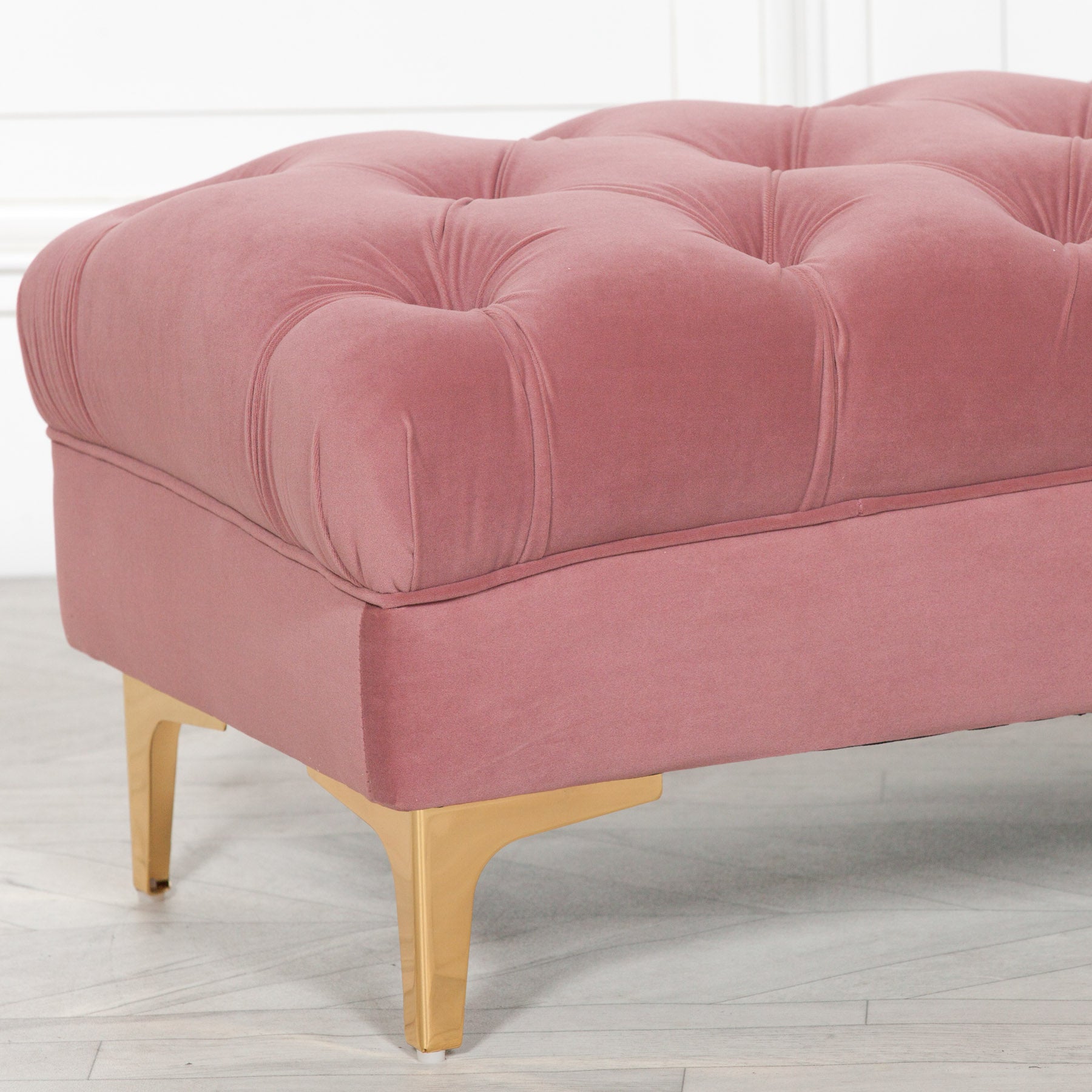 Art Deco Style Pink Velvet Buttoned Ottoman Stool