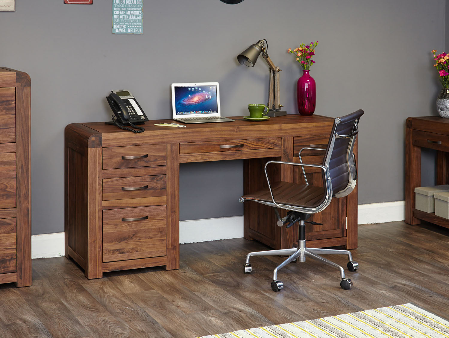 Shiro Walnut Twin Pedestal Computer Desk