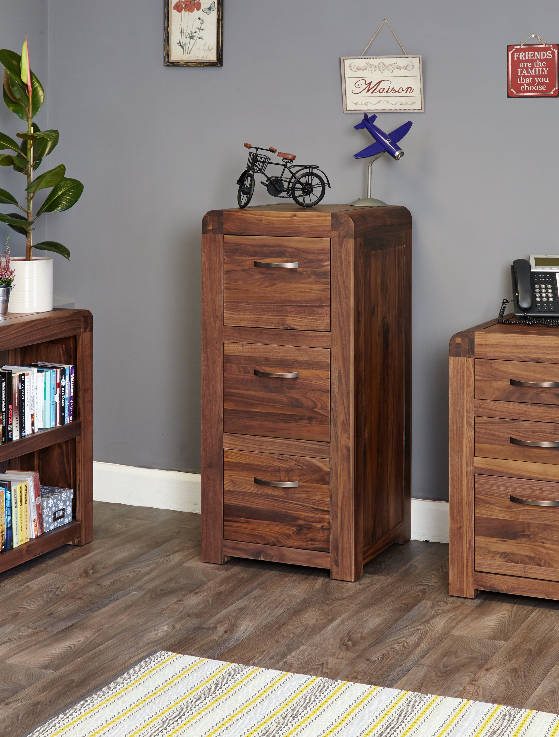 Shiro Walnut 3 Drawer Filing Cabinet