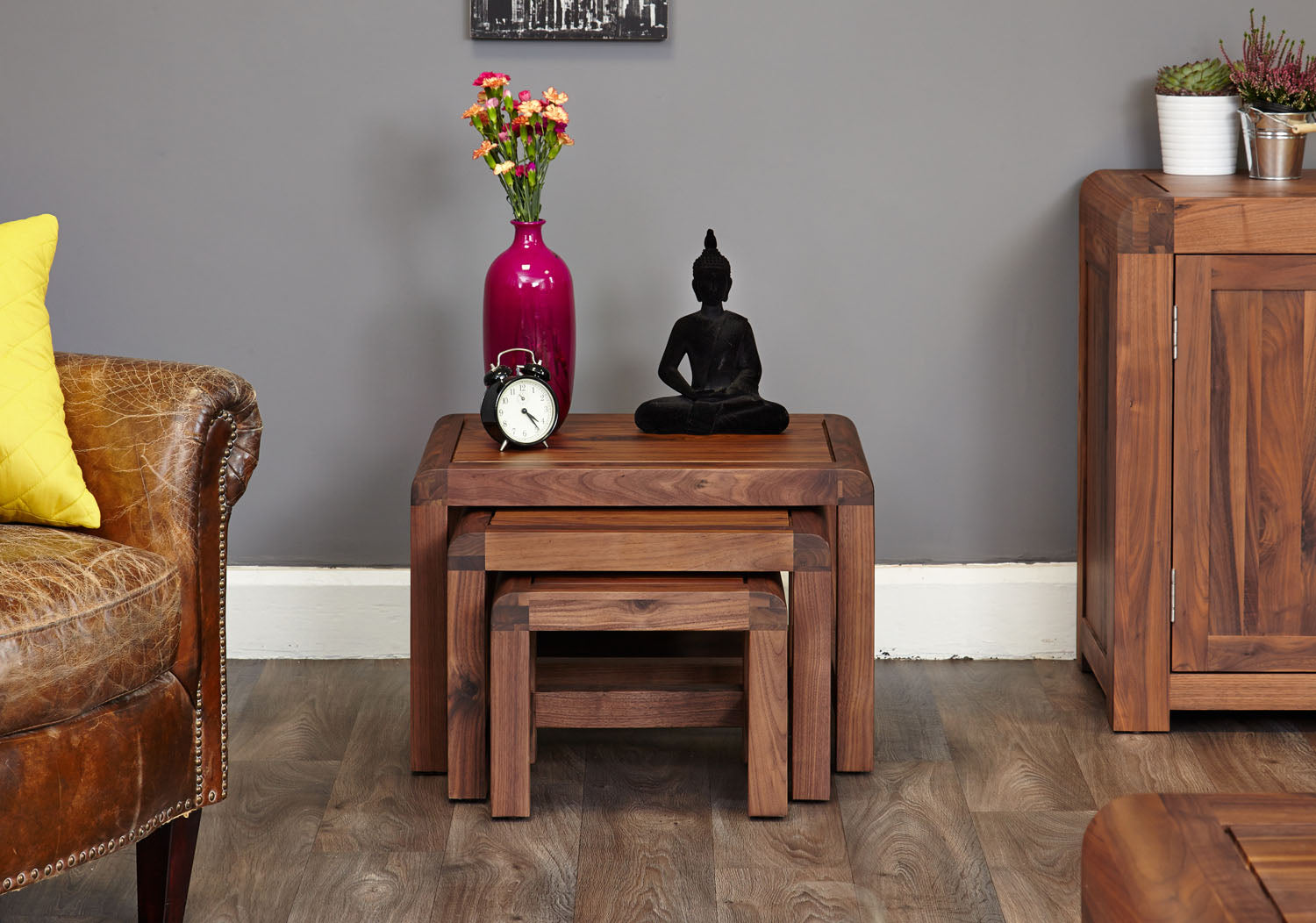 Shiro Walnut Nest of 3 Coffee Tables
