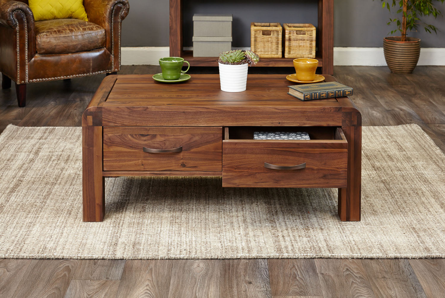 Shiro Walnut Four Drawer Coffee Table