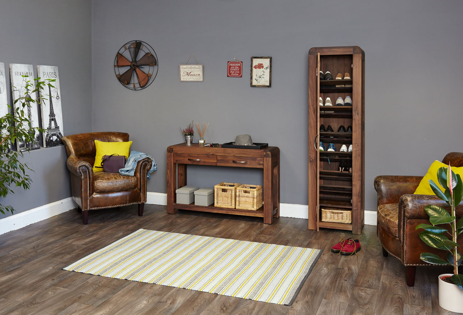 Shiro Walnut Tall Shoe Cupboard