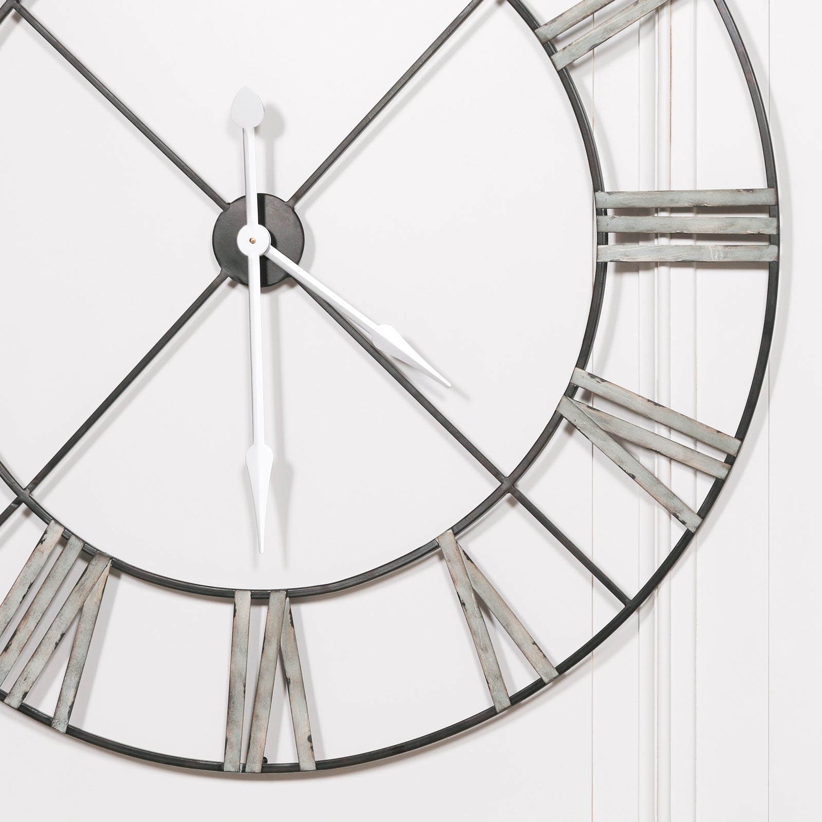 Extra Large 110cm Distressed Vintage Green Colour Roman Numeral Wall Clock