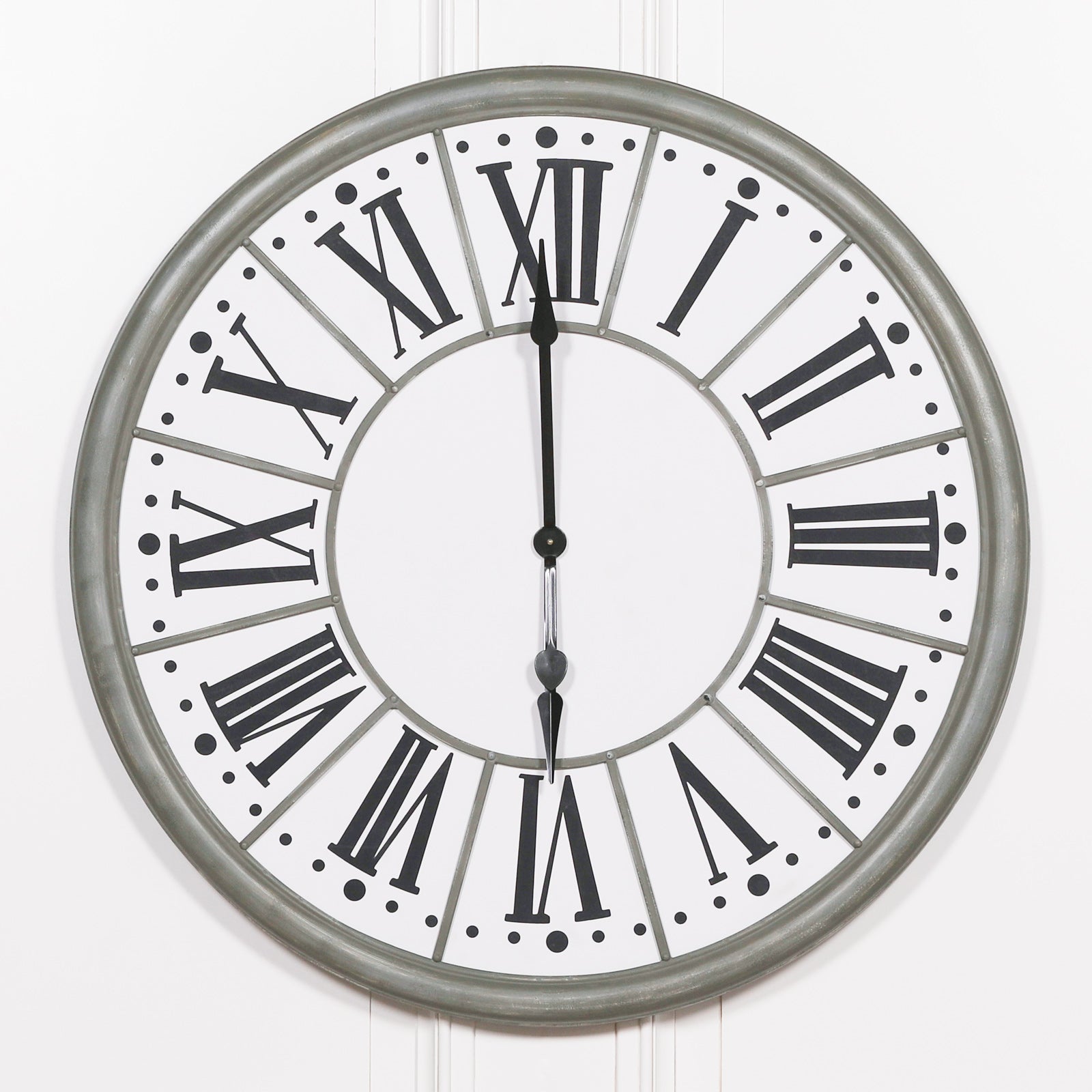 Extra Large 109cm Roman Numeral White Face Zinc Effect Metal Wall Clock