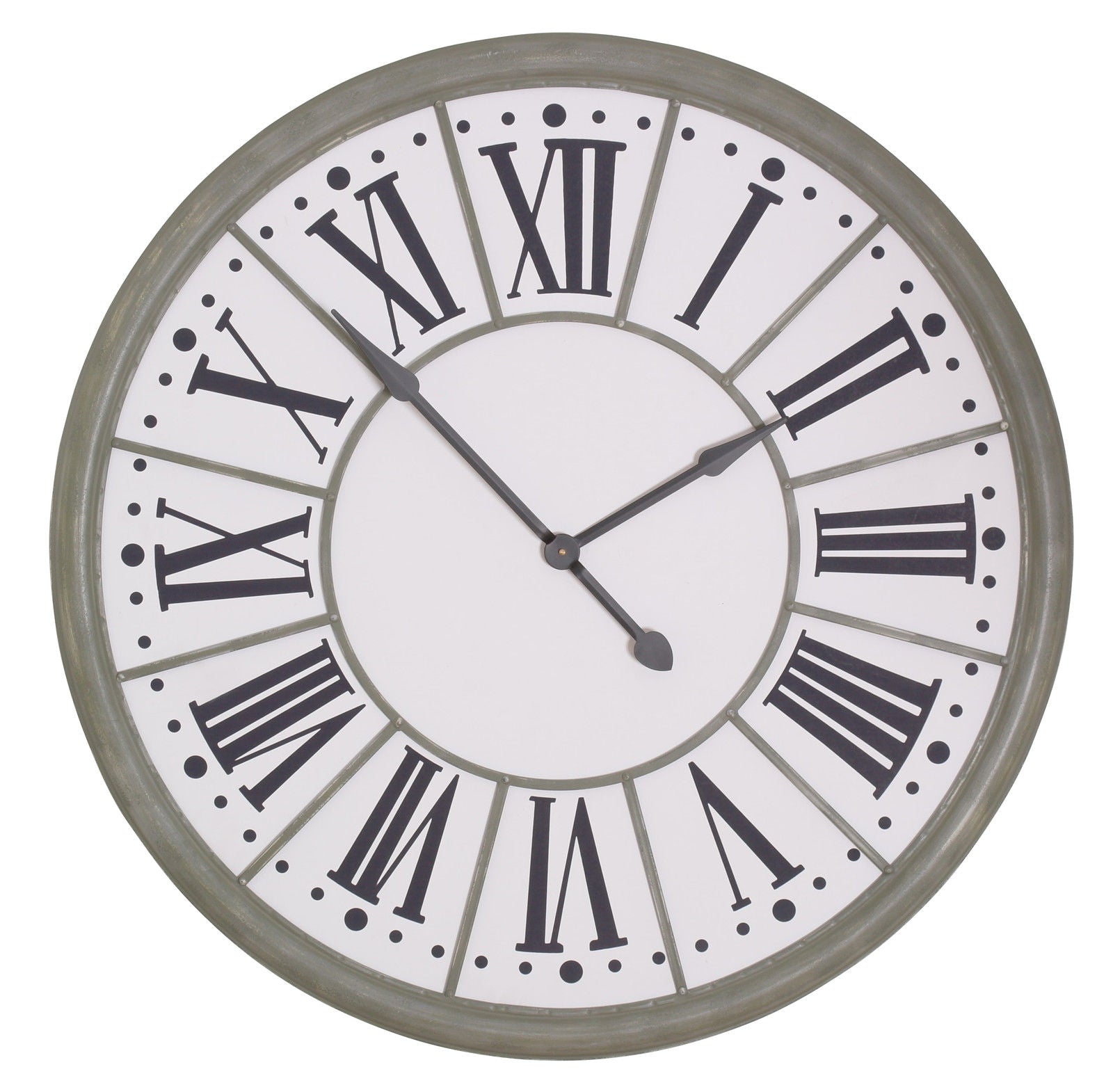 Extra Large 109cm Roman Numeral White Face Zinc Effect Metal Wall Clock