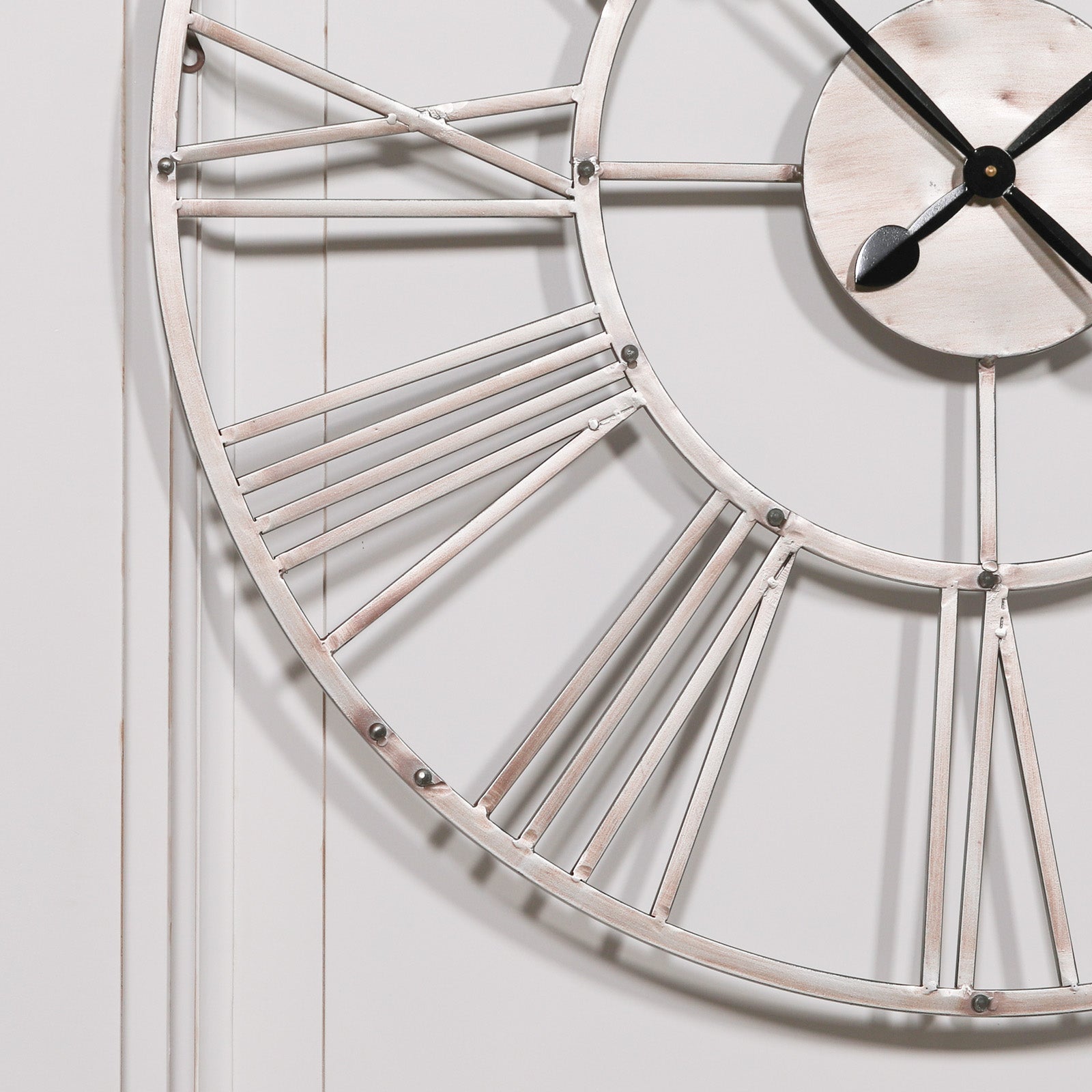 Large 92cm Vintage Silver Roman Numeral Metal Wall Clock