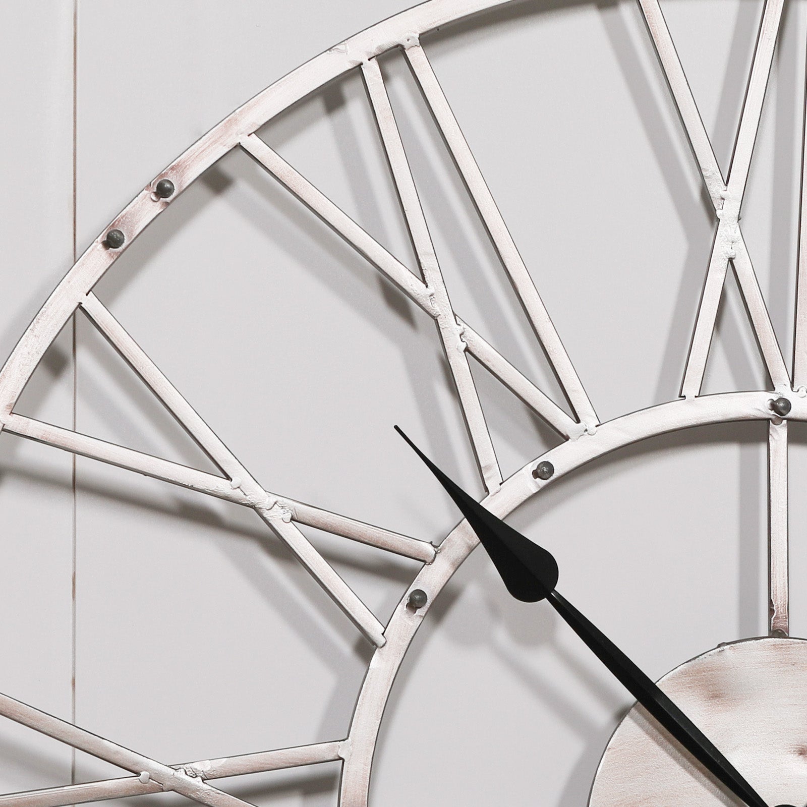 Large 92cm Vintage Silver Roman Numeral Metal Wall Clock
