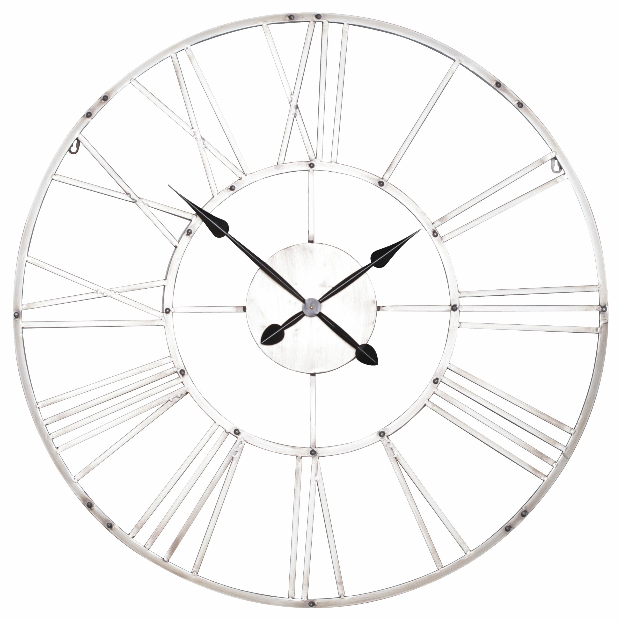 Large 92cm Vintage Silver Roman Numeral Metal Wall Clock