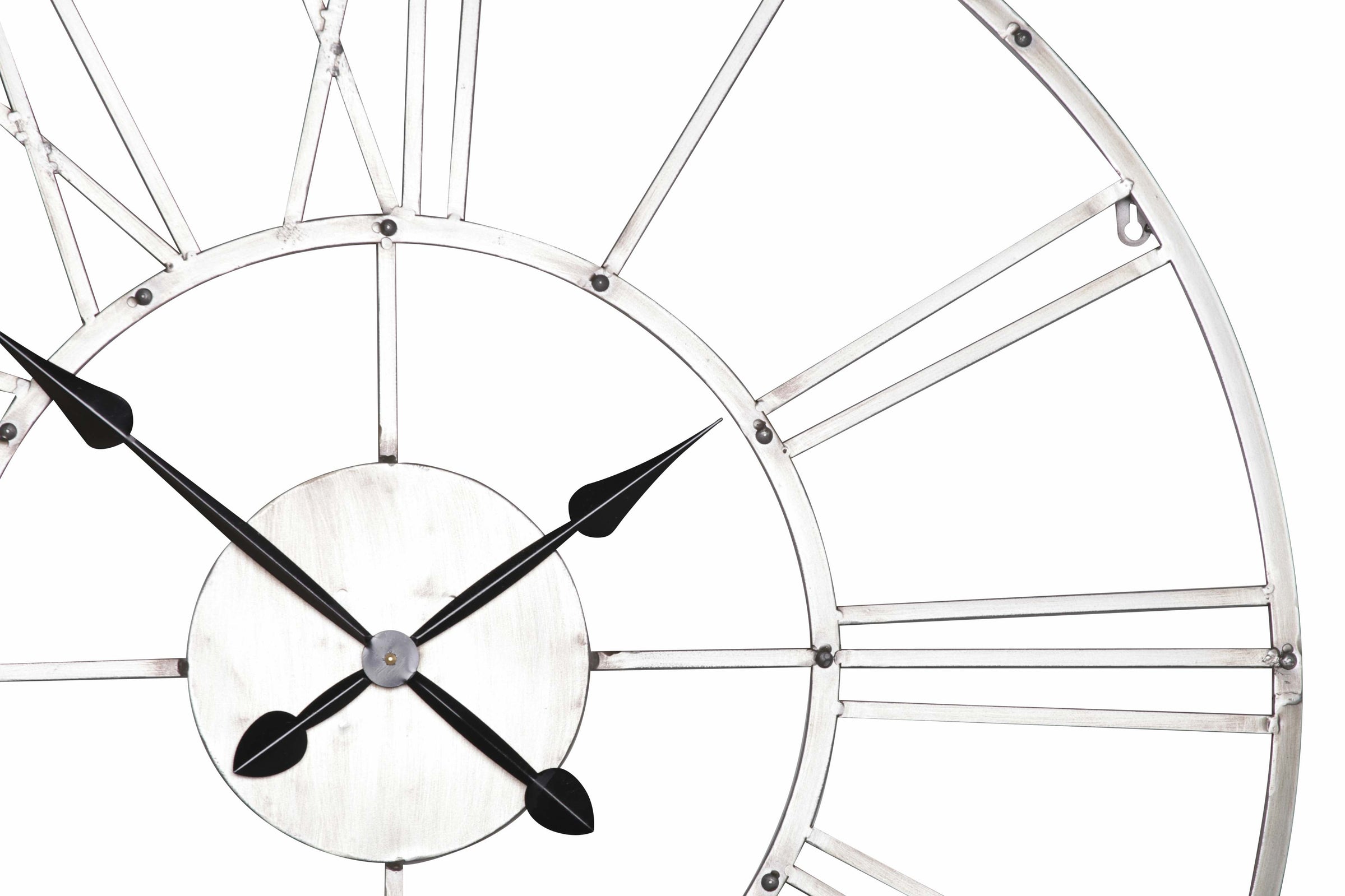 Large 92cm Vintage Silver Roman Numeral Metal Wall Clock