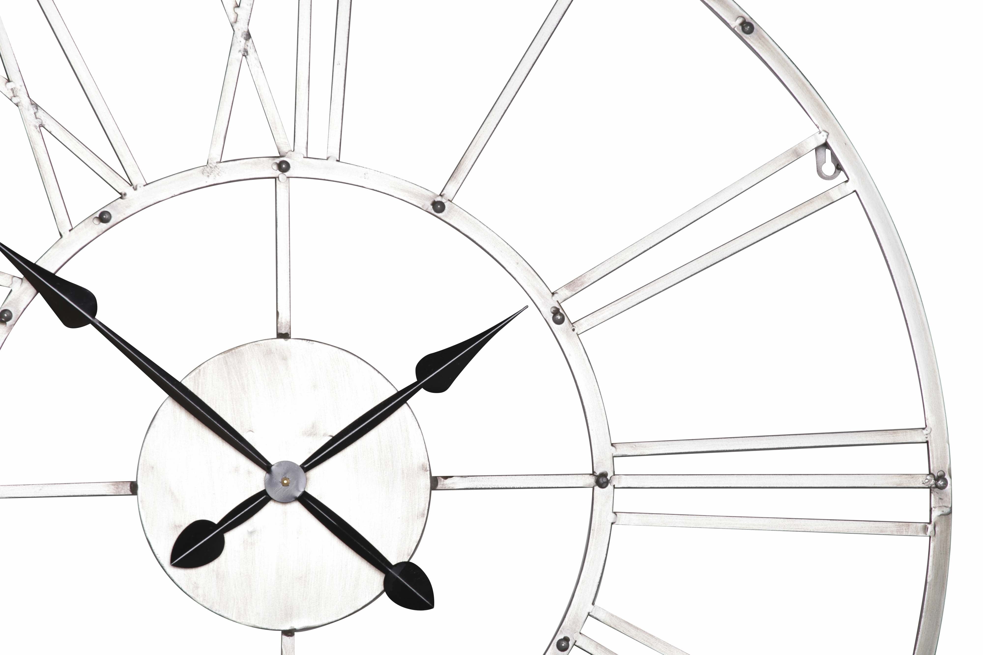 Large 92cm Vintage Silver Roman Numeral Metal Wall Clock