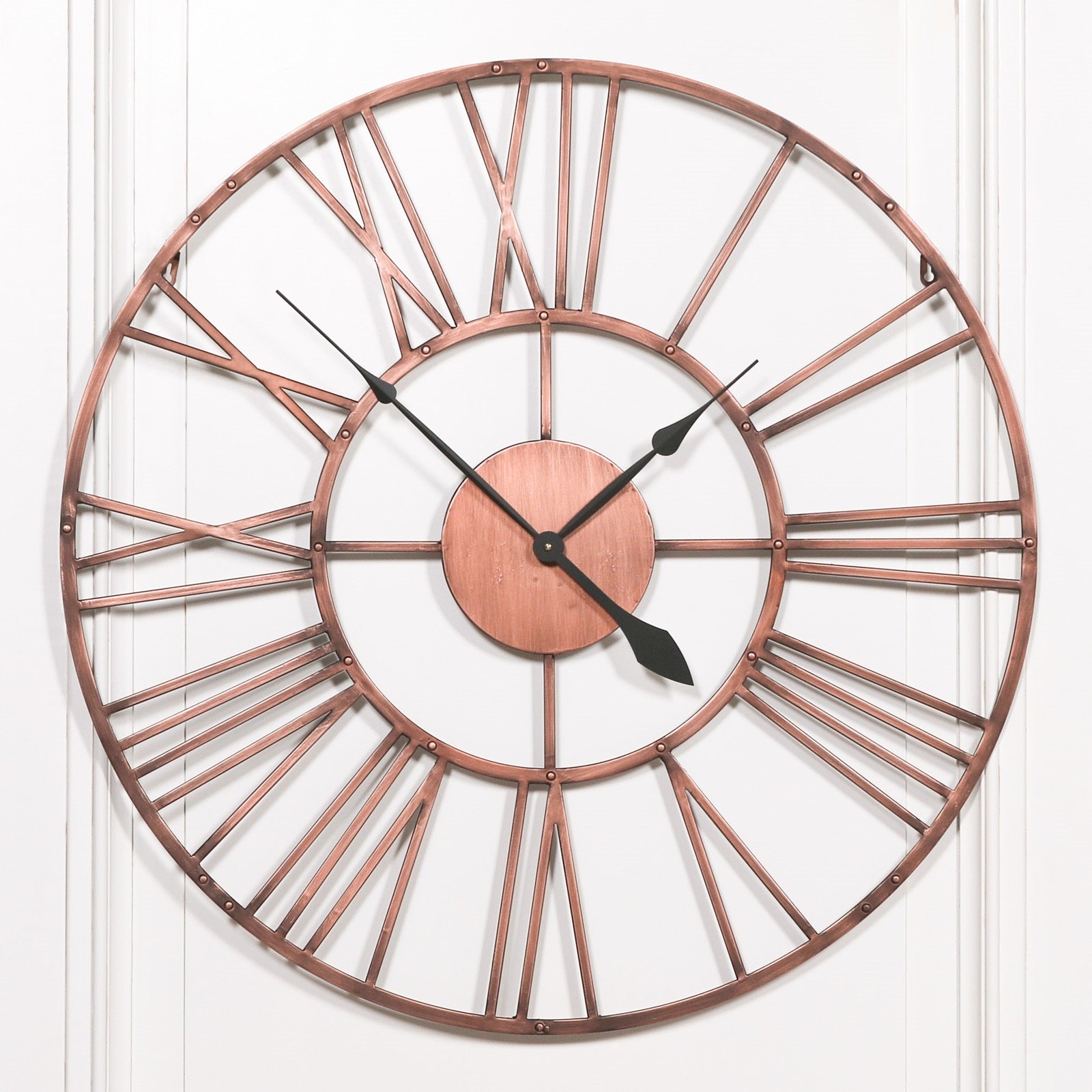 Large 92cm Vintage Copper Roman Numeral Metal Wall Clock