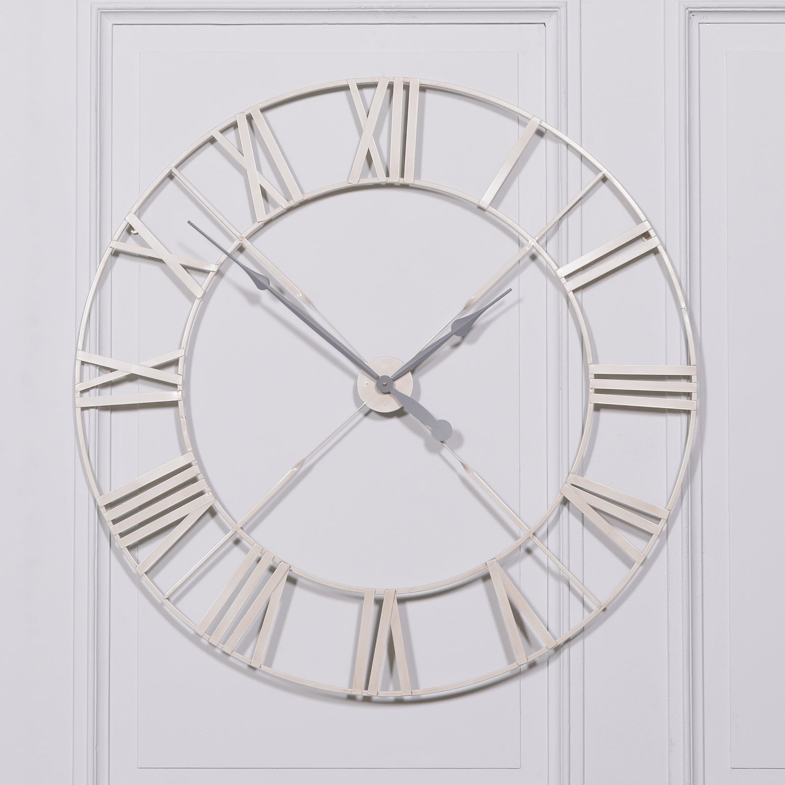 Extra Large 110cm Distressed Cream Twisted Metal Frame Wall Clock
