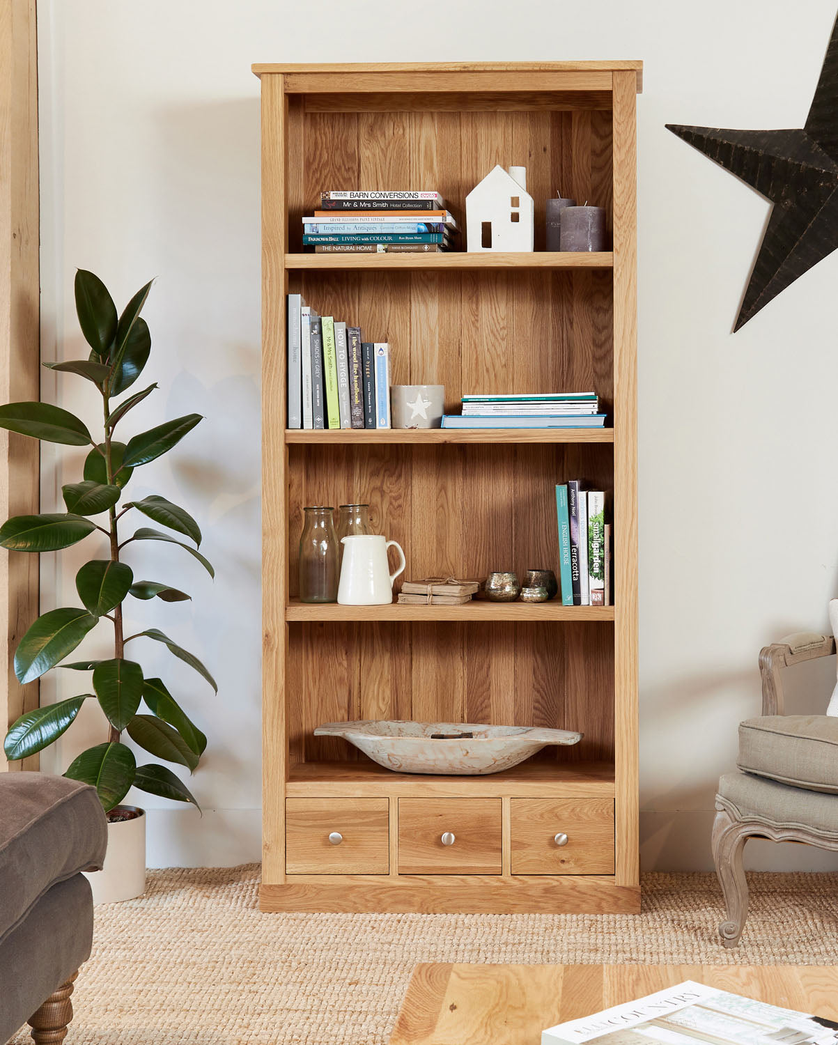 Mobel Oak Large 3 Drawer Bookcase
