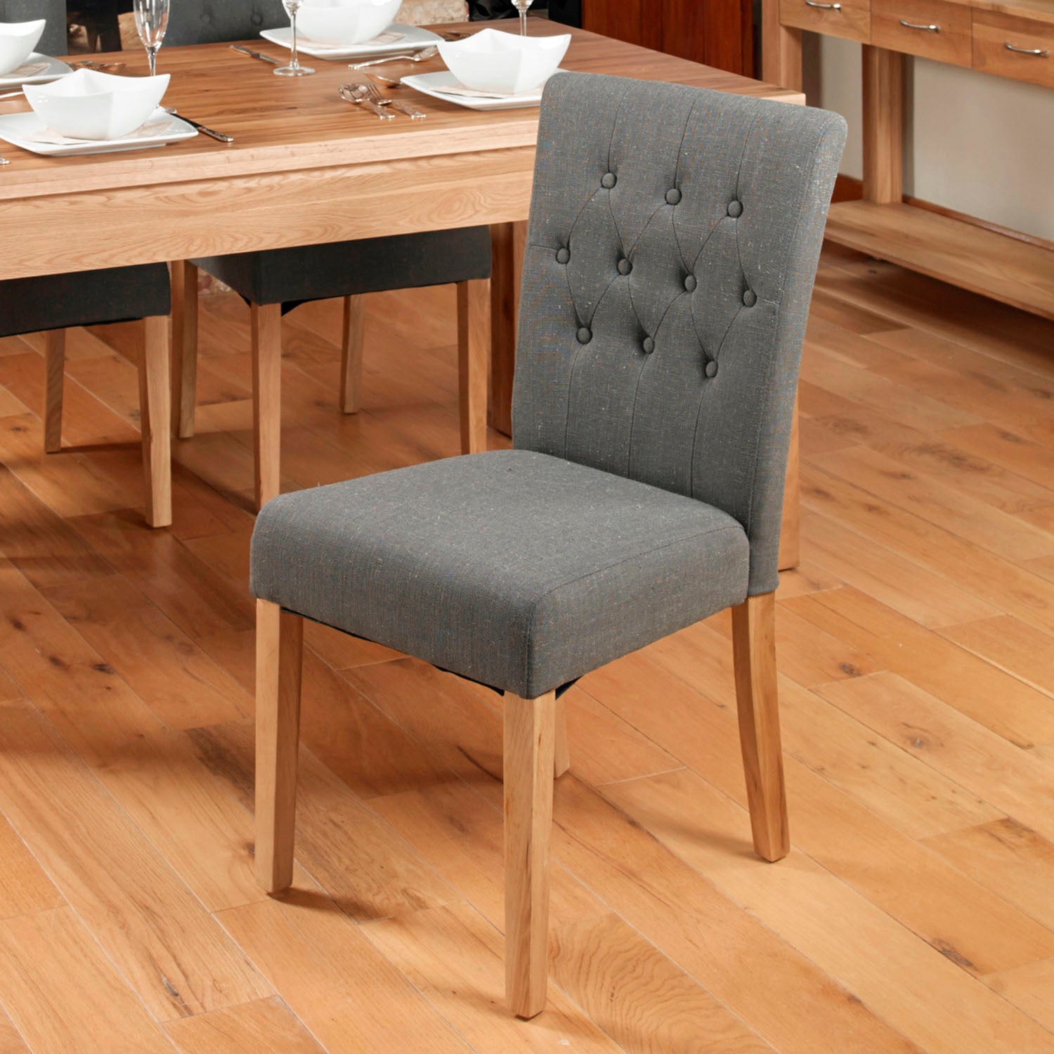 Oak Flare Back Upholstered Dining Chair - Slate (Pack of Two)