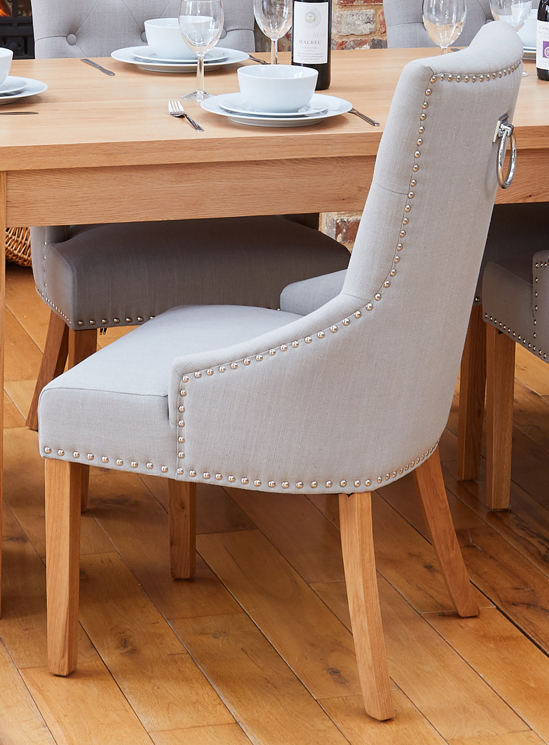 Oak Accent Narrow Back Upholstered Dining Chair - Grey (Pack Of Two)