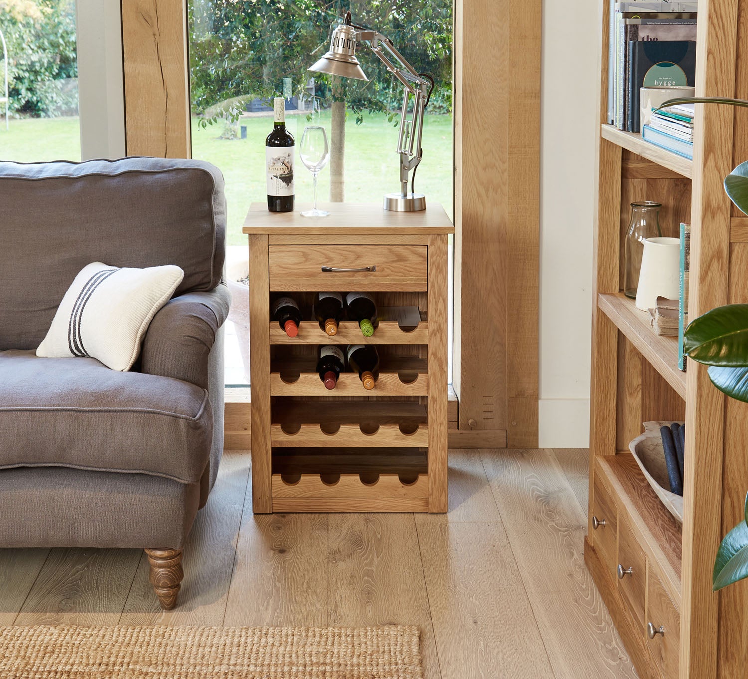 Mobel Oak Wine Rack Lamp Table