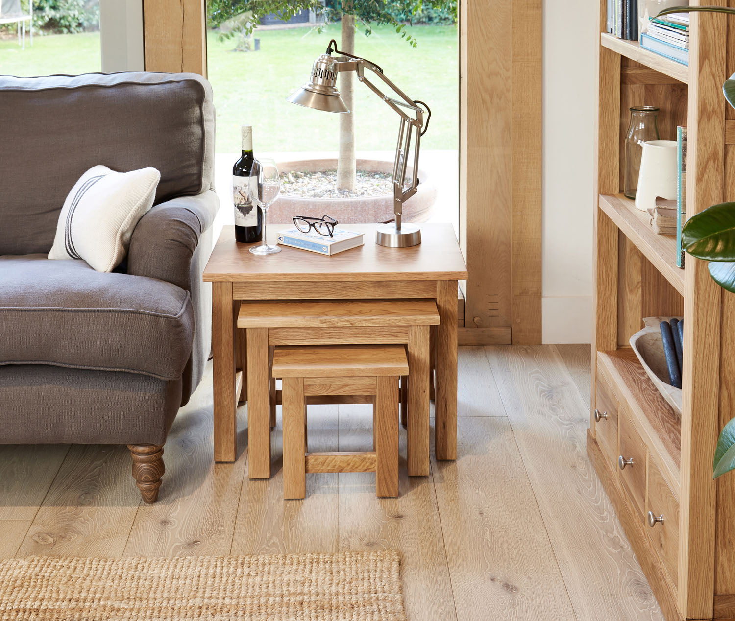 Mobel Oak Nest of 3 Coffee Tables