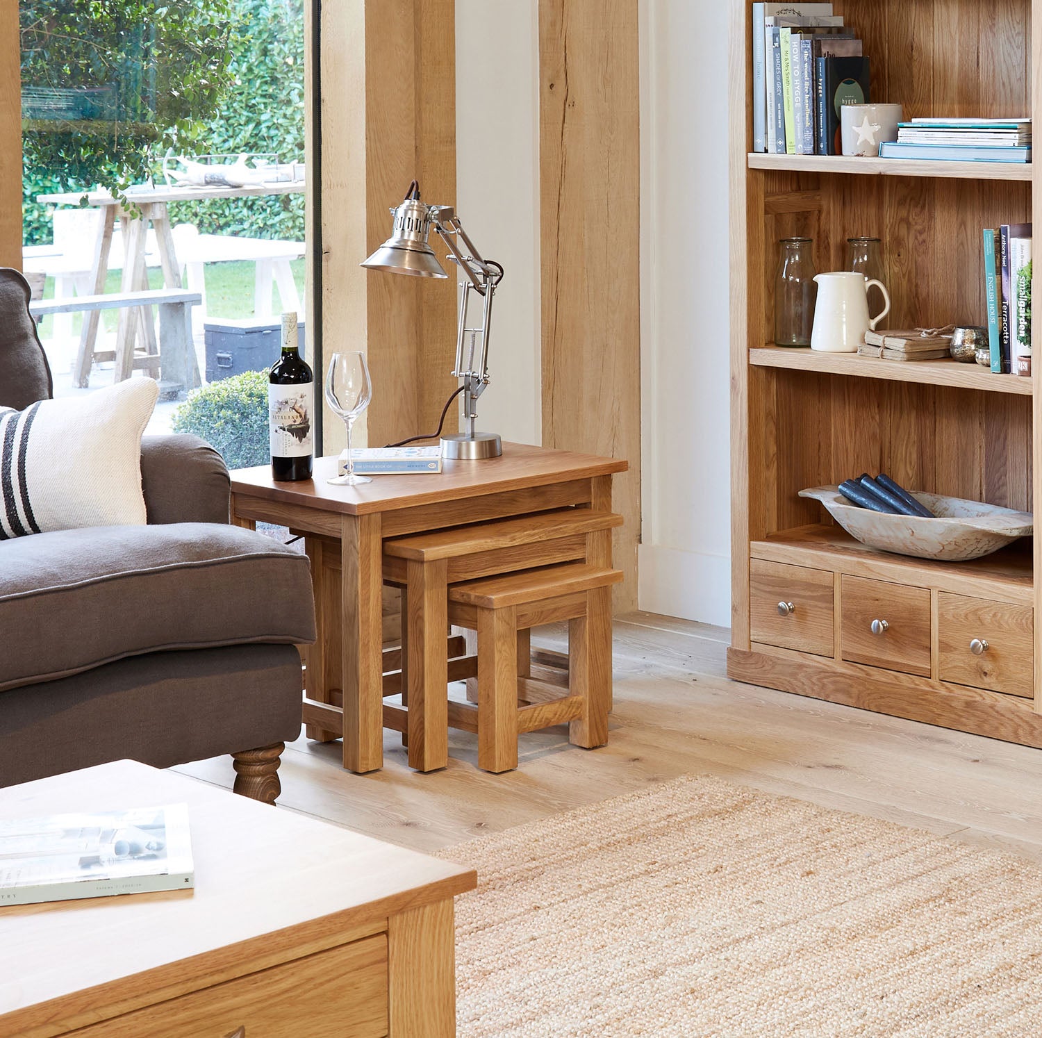 Mobel Oak Nest of 3 Coffee Tables