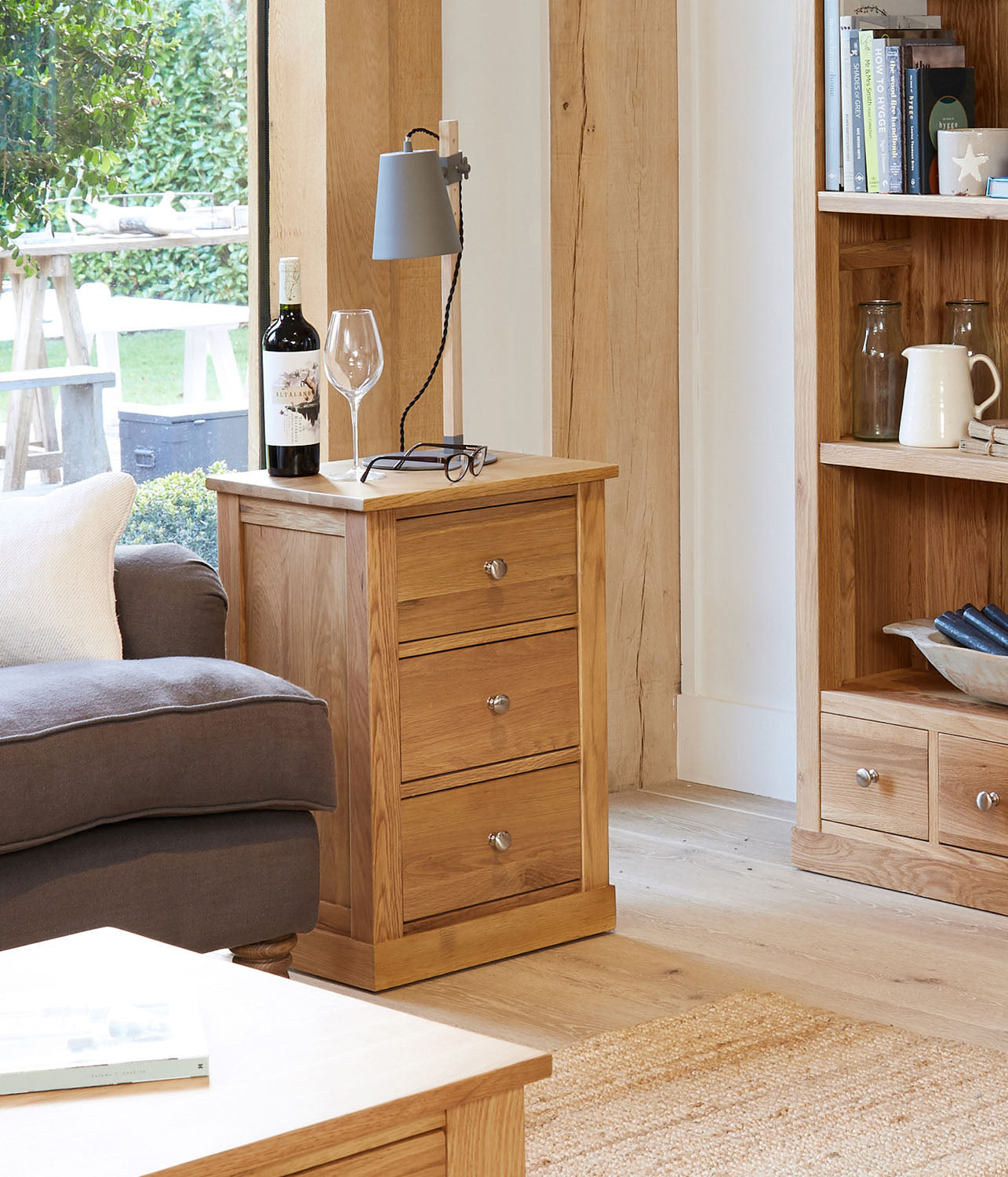 Mobel Oak Three Drawer Lamp Table