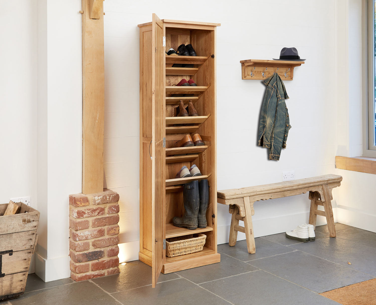Mobel Oak Tall Shoe Cupboard