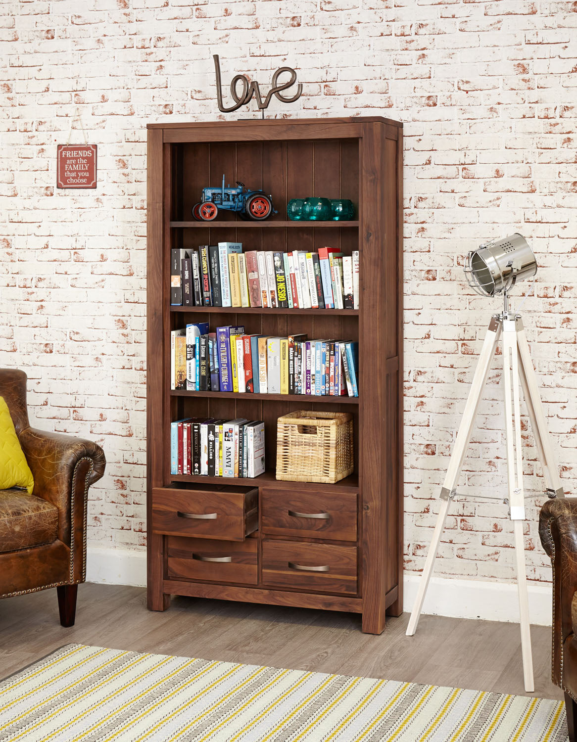 Mayan Walnut Large 4 Drawer Bookcase