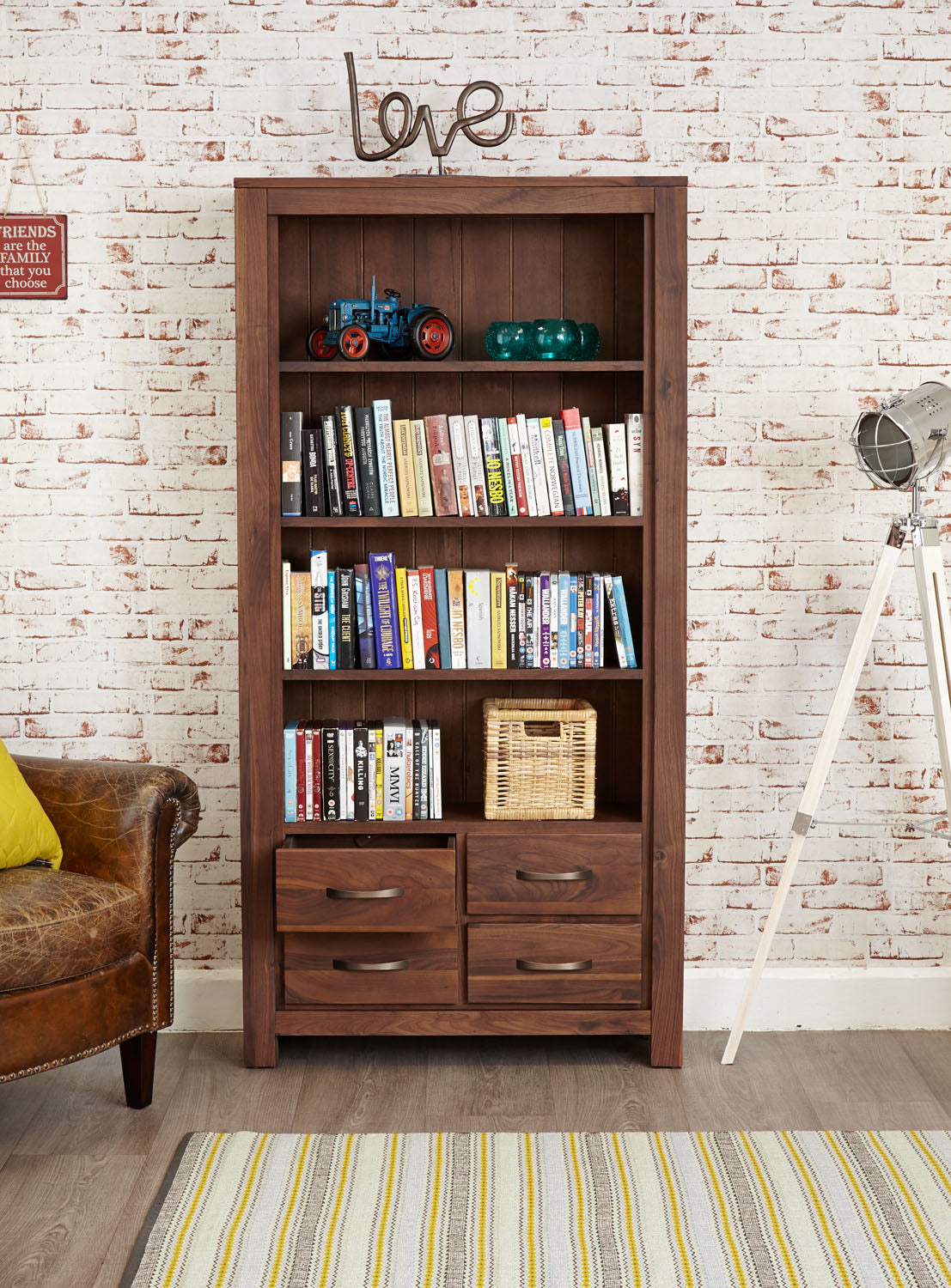Mayan Walnut Large 4 Drawer Bookcase