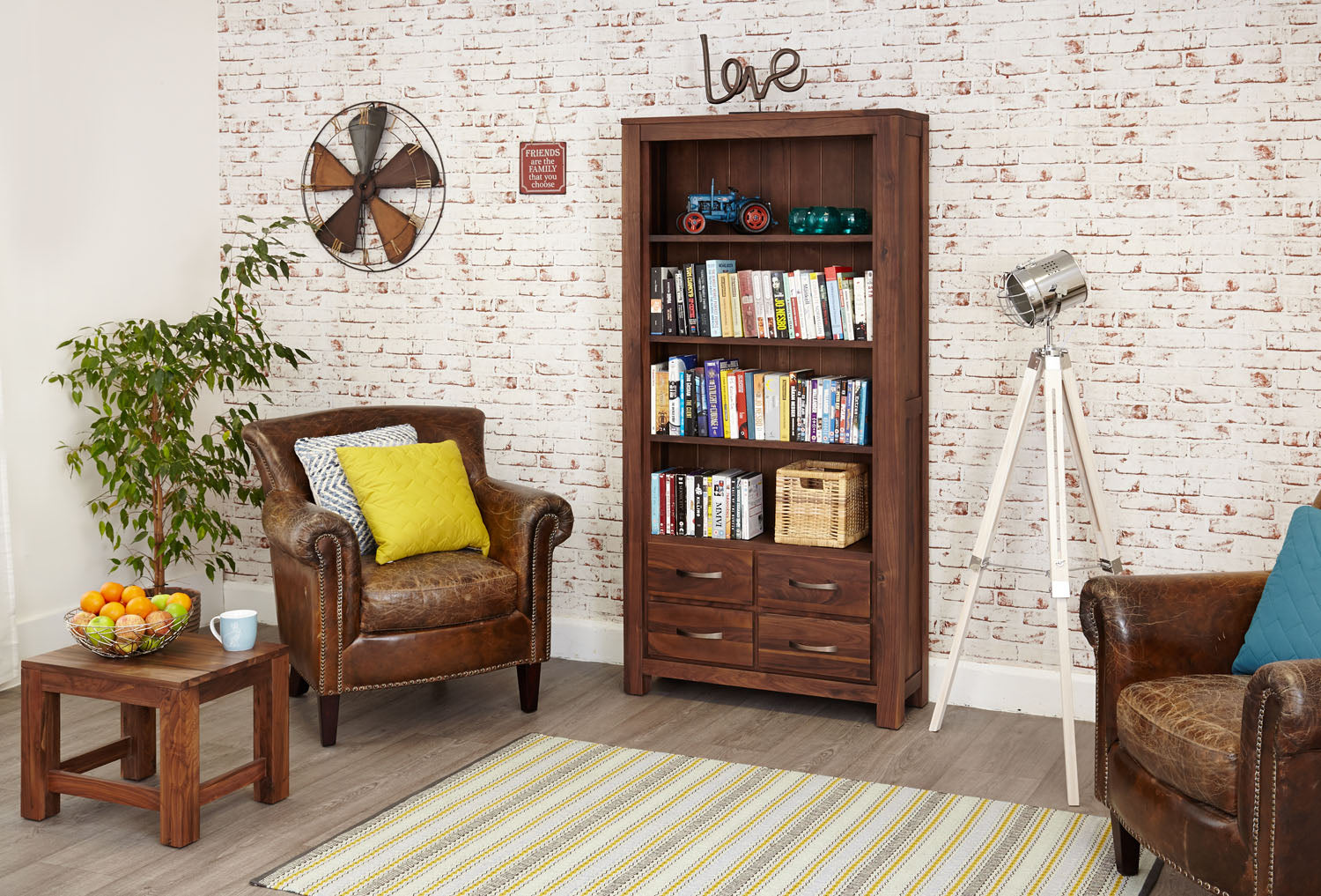 Mayan Walnut Large 4 Drawer Bookcase