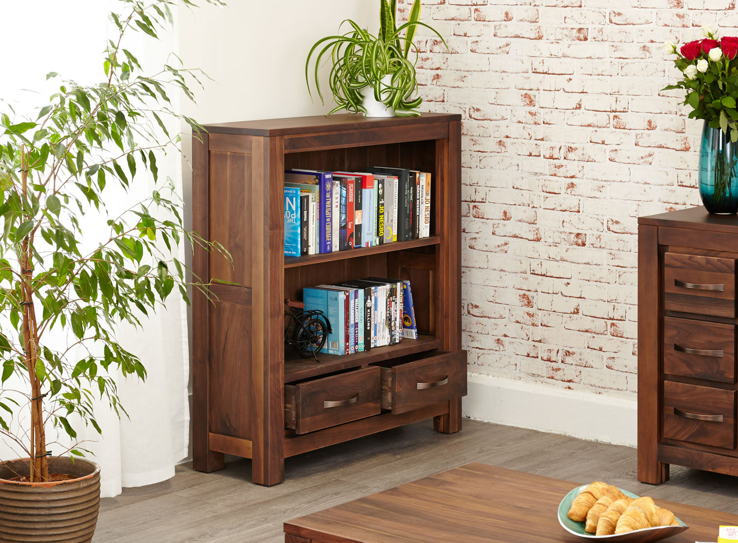 Mayan Walnut Low Bookcase
