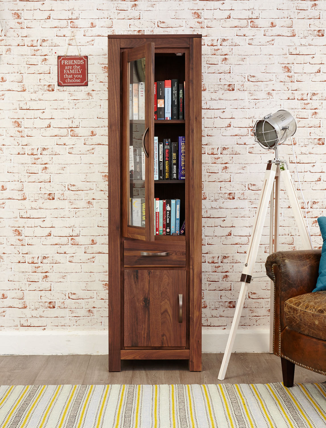 Mayan Walnut Narrow Glazed Bookcase