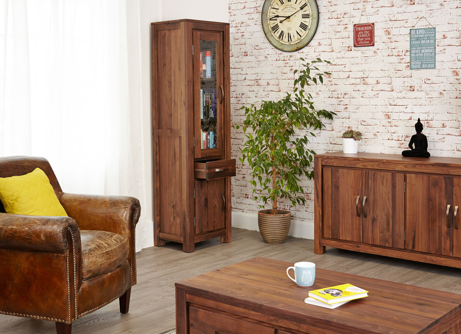 Mayan Walnut Narrow Glazed Bookcase