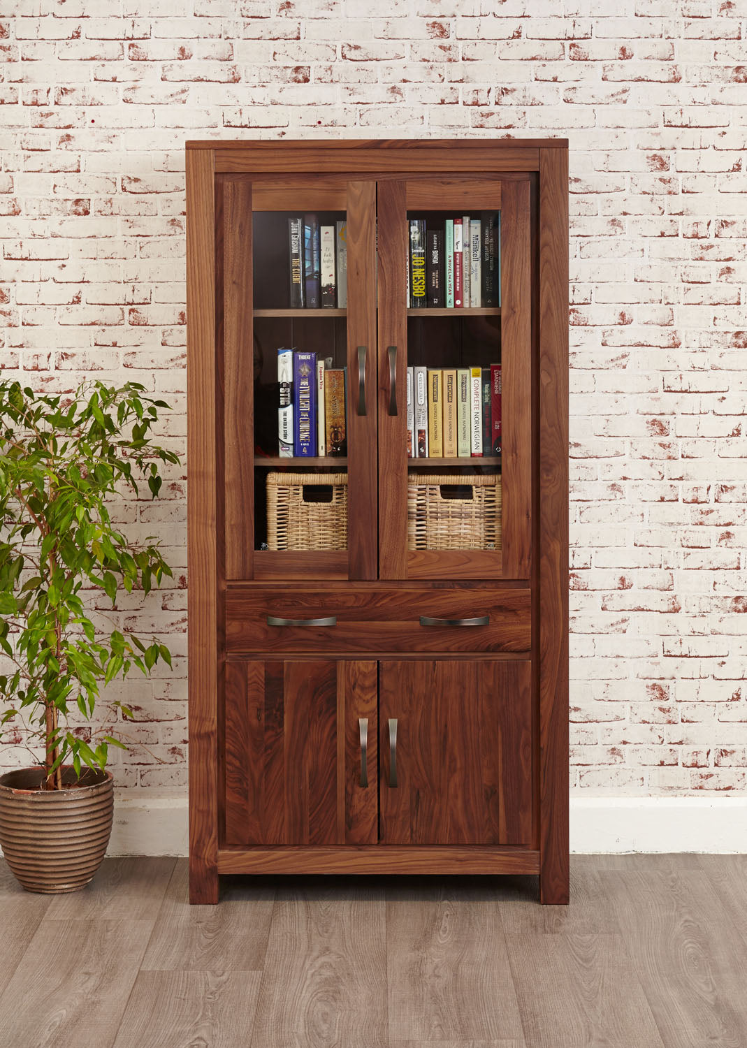 Mayan Walnut Large Glazed Bookcase