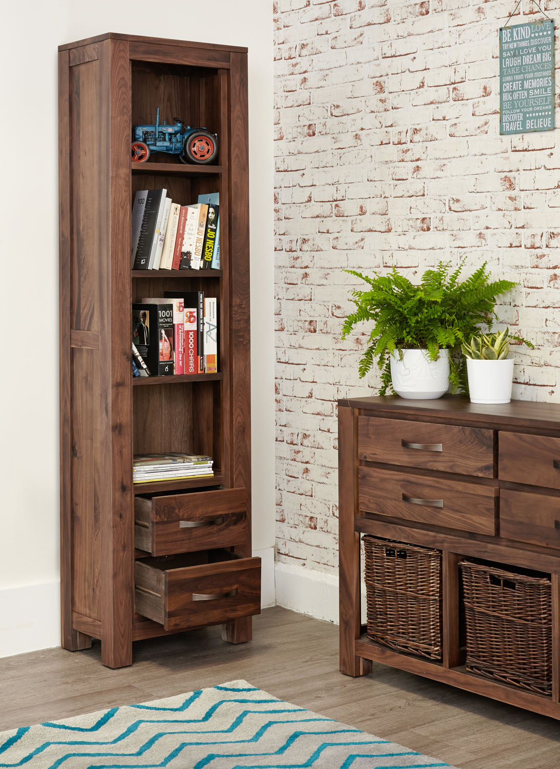 Mayan Walnut Narrow Bookcase
