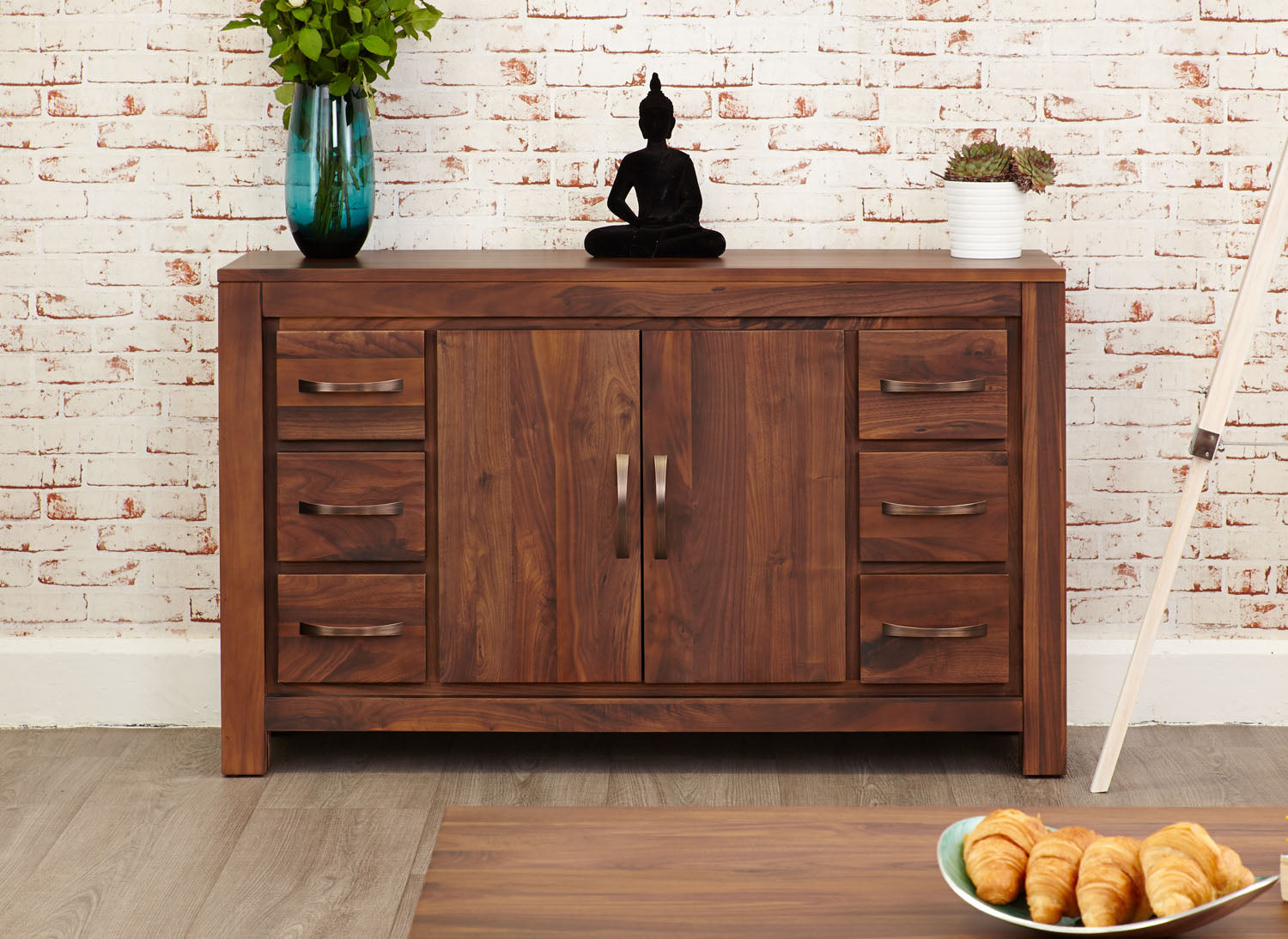 Mayan Walnut Six Drawer Sideboard