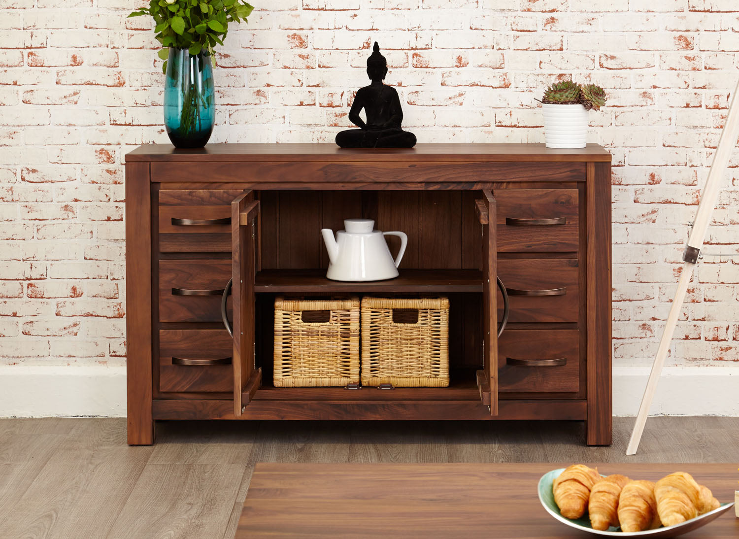 Mayan Walnut Six Drawer Sideboard
