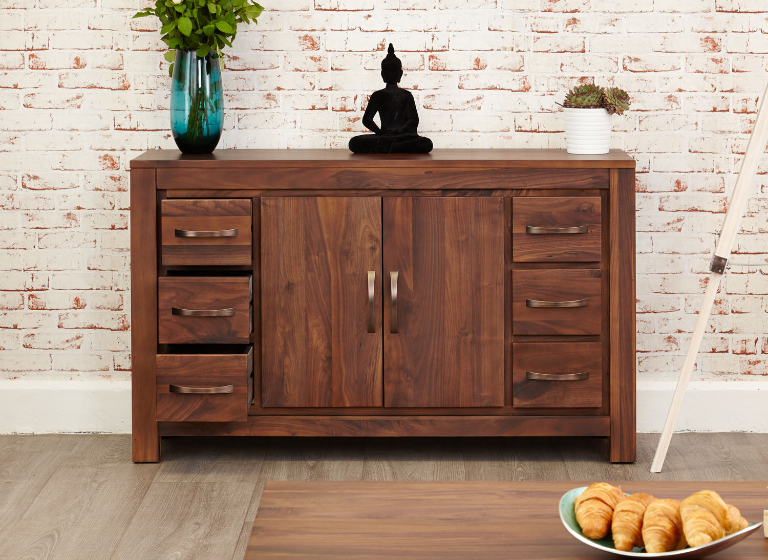 Mayan Walnut Six Drawer Sideboard