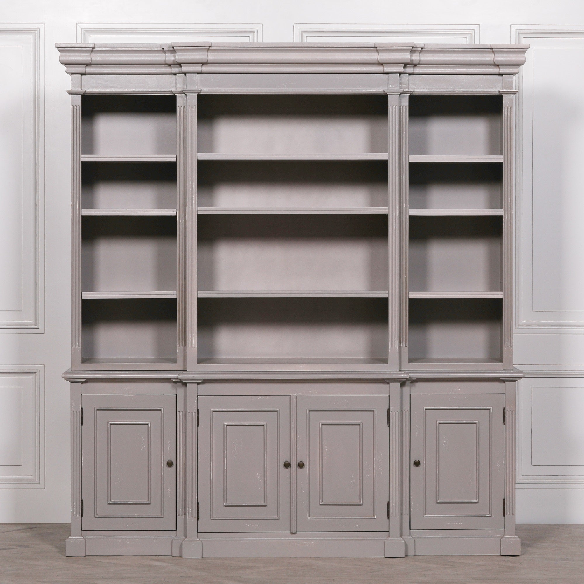 Large Distressed Paint Style Bookcase Breakfront Display Cabinet