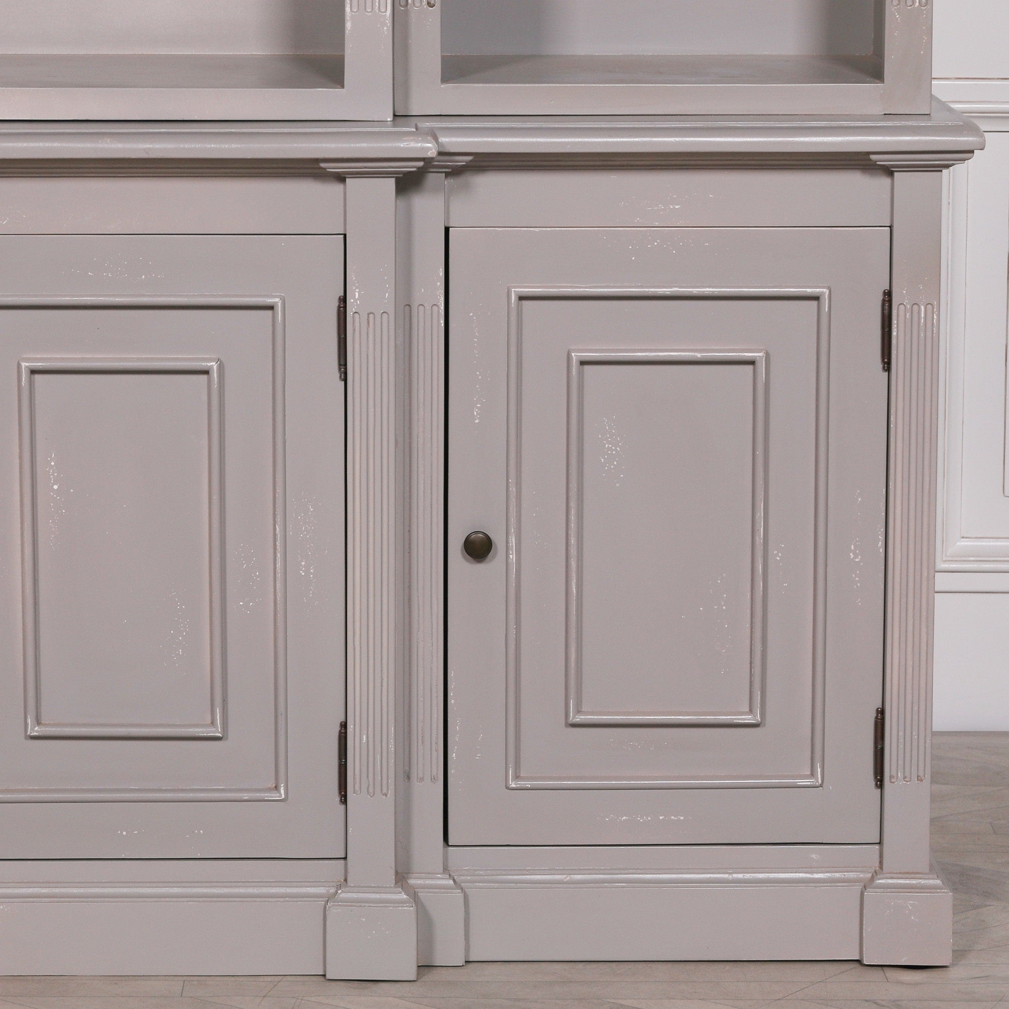 Large Distressed Paint Style Bookcase Breakfront Display Cabinet