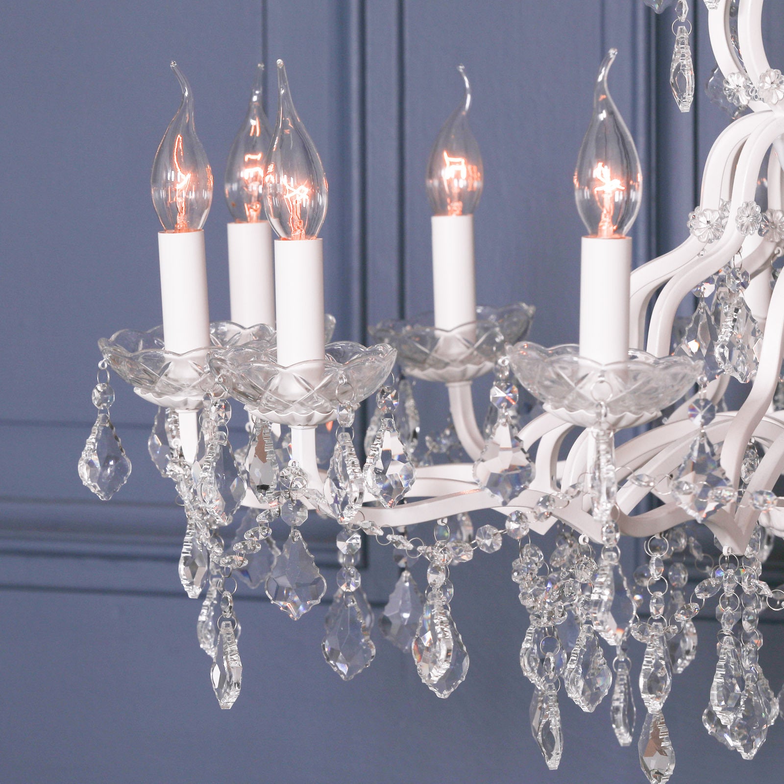Shabby White Colour Large 12 Arm French Style Shallow Cut Glass Chandelier
