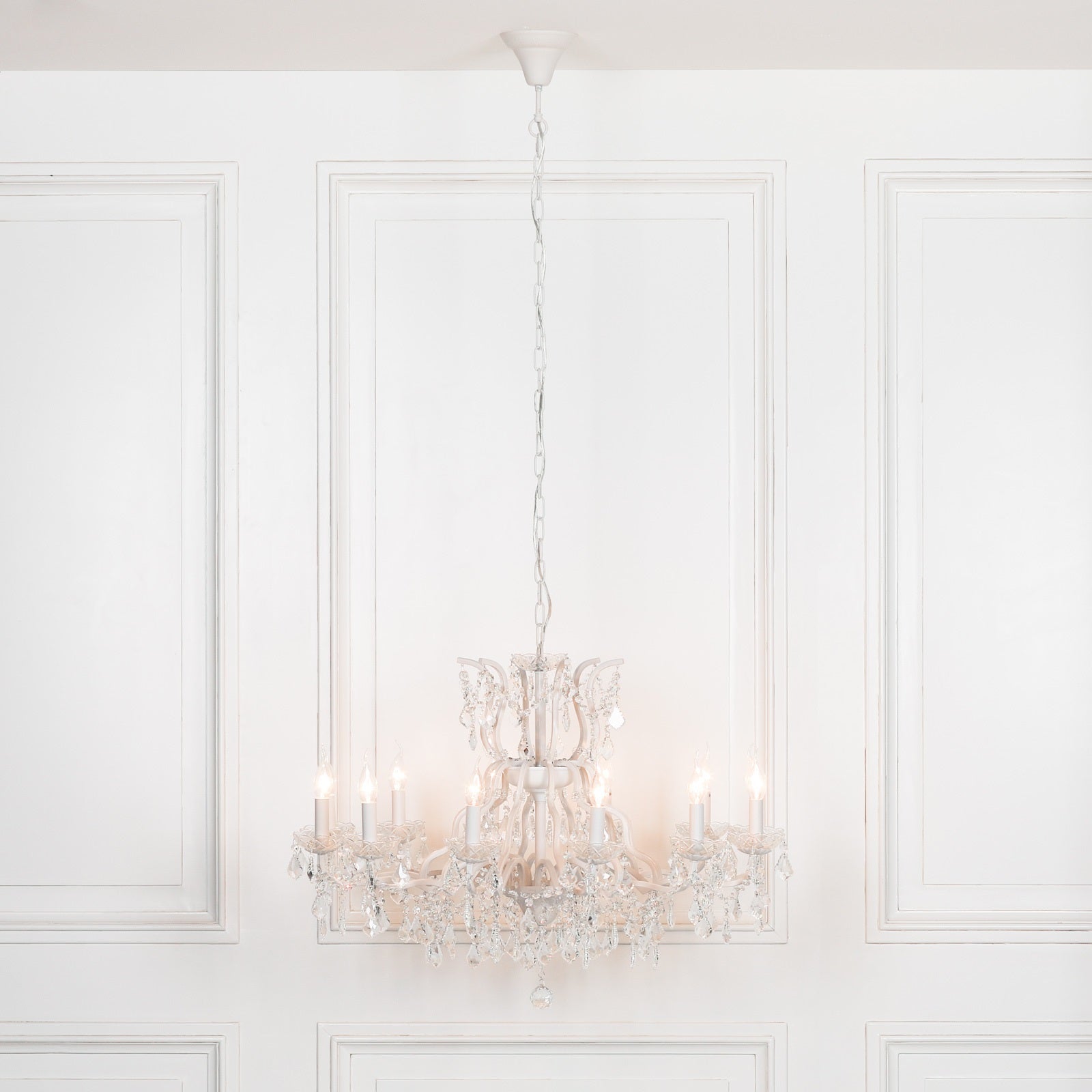 Shabby White Colour Large 12 Arm French Style Shallow Cut Glass Chandelier
