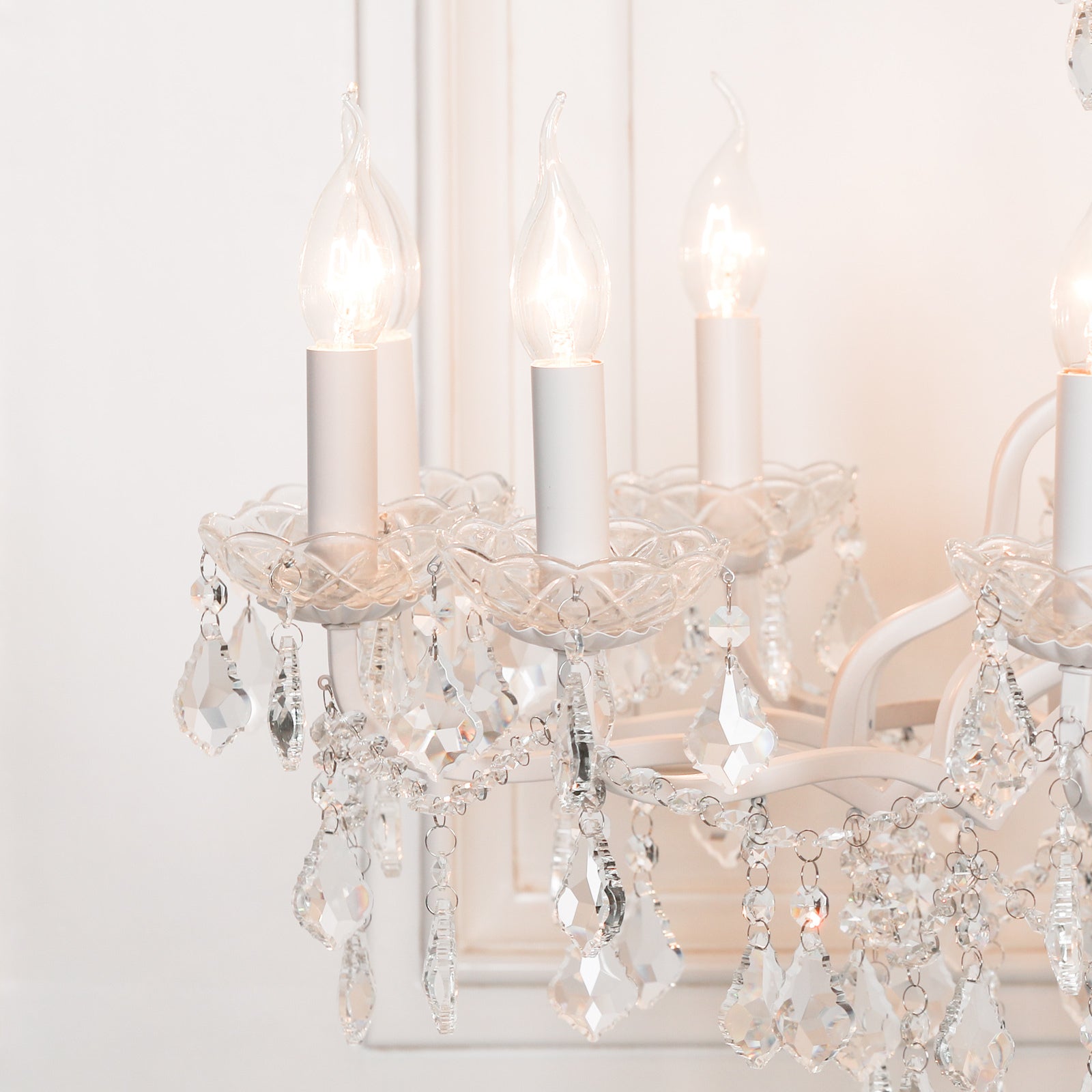 Shabby White Colour Large 12 Arm French Style Shallow Cut Glass Chandelier